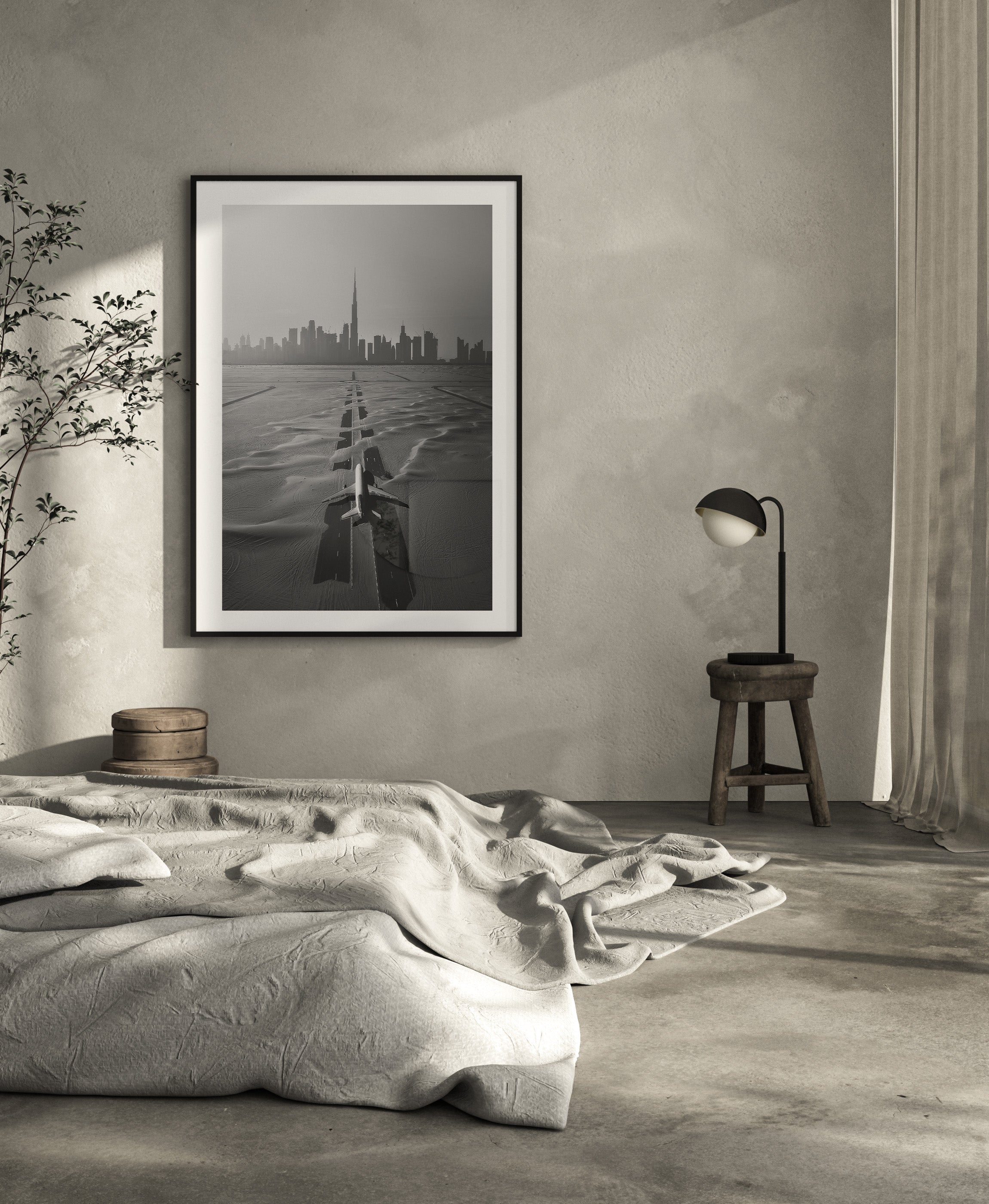 black and white poster of the Dubai skyline