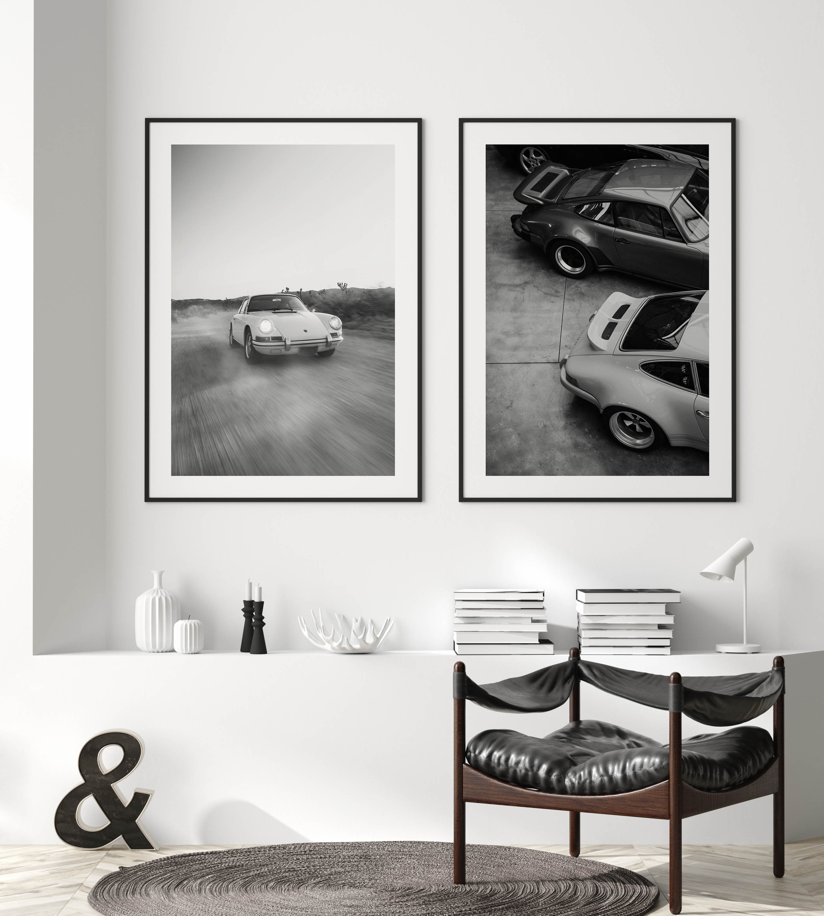 black and white poster of porsche, wall art, wall decor, cars, automotive
