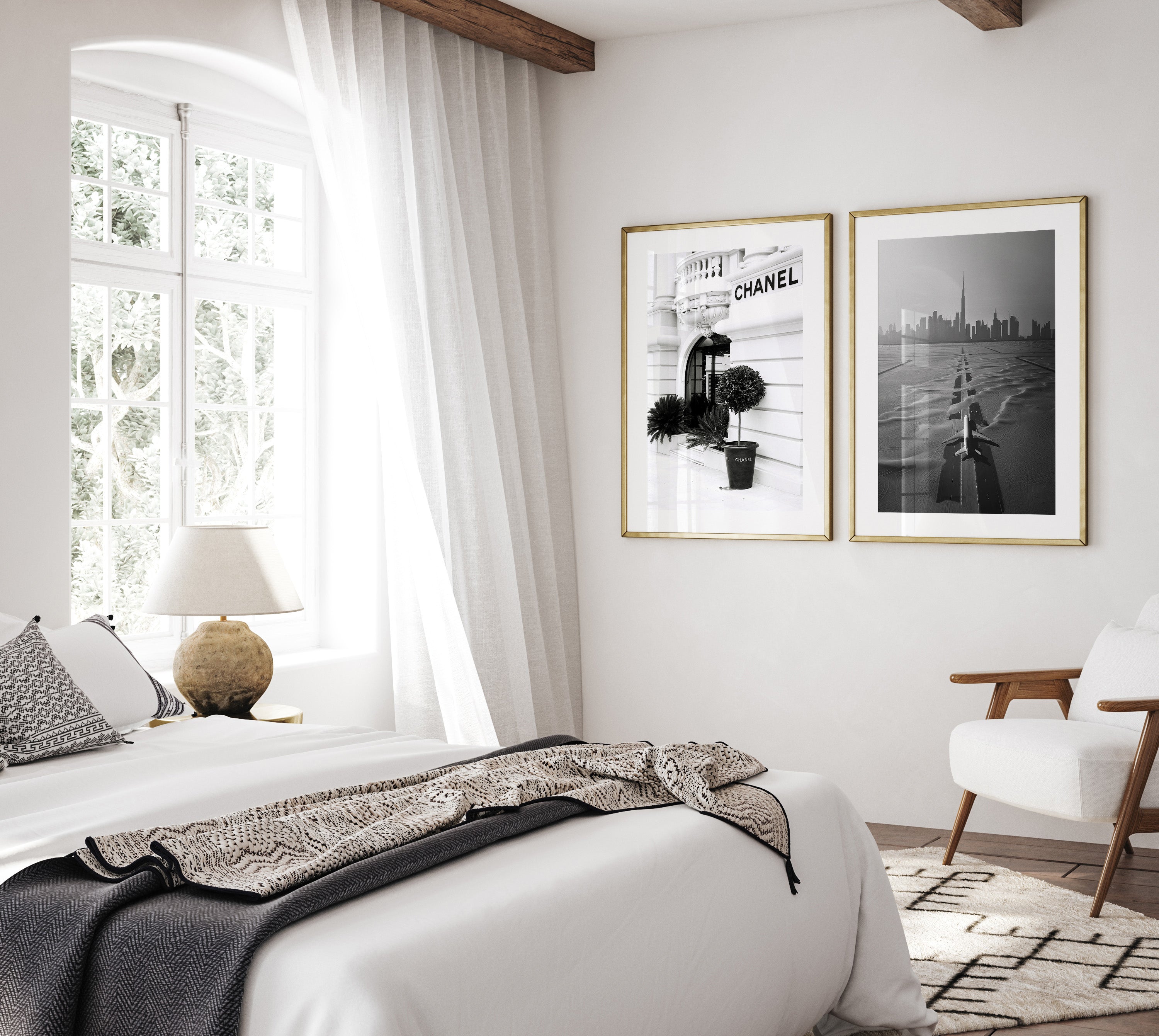 black and white poster of the Dubai skyline