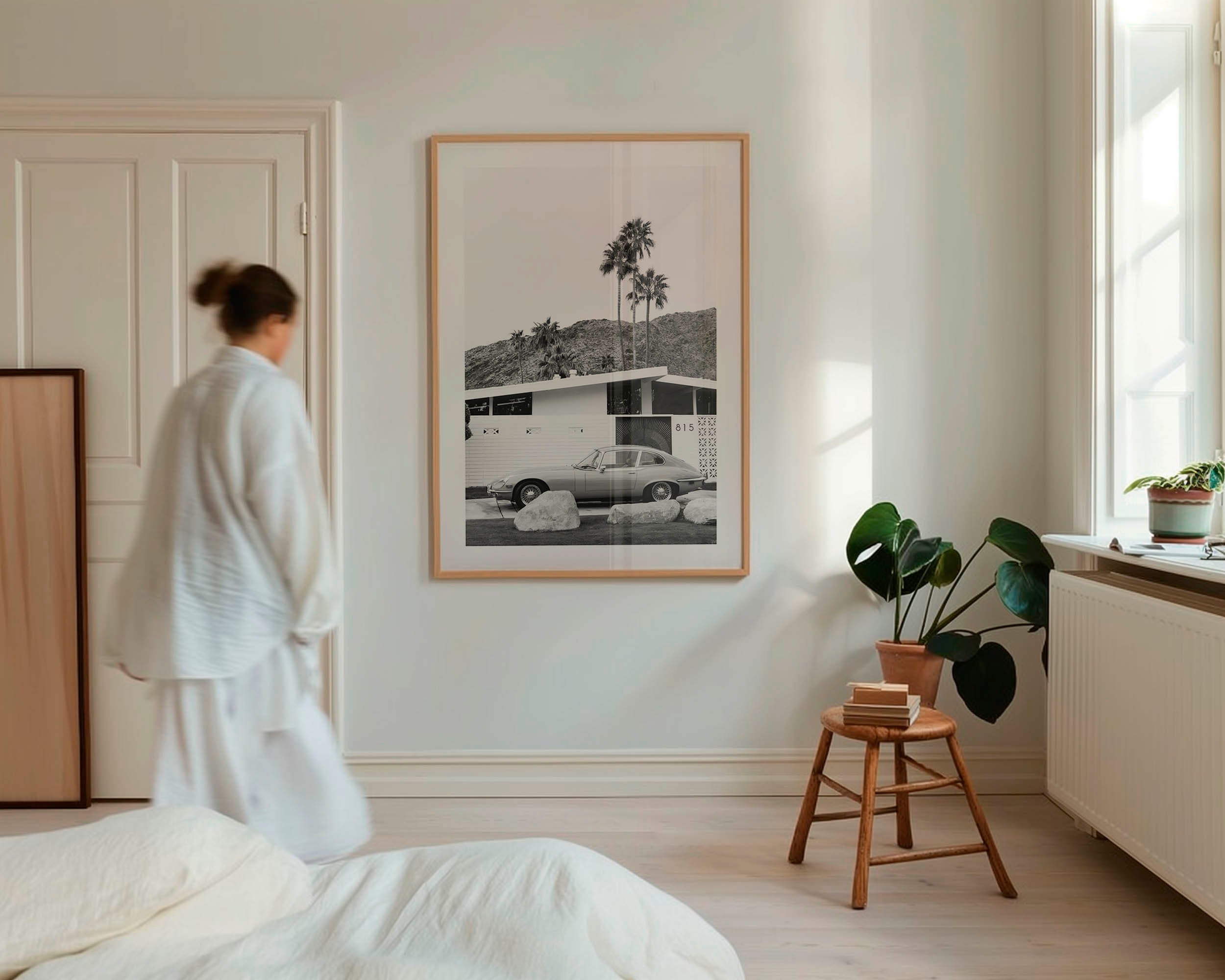 black and white poster, porsche, palm springs, wall art, home decor