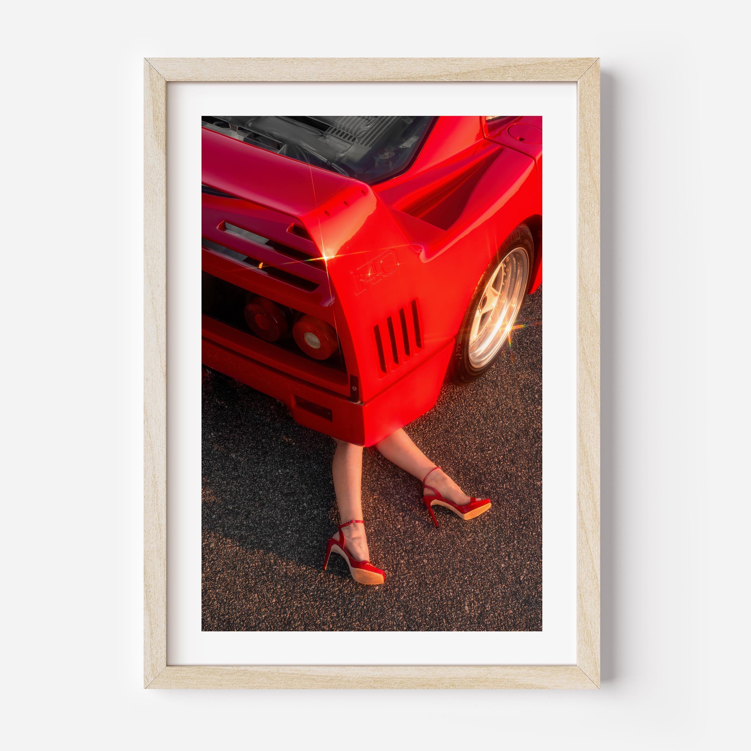 Ferrari F40 with red heels – bold fine art wall print by Deston Isas for modern interiors.
