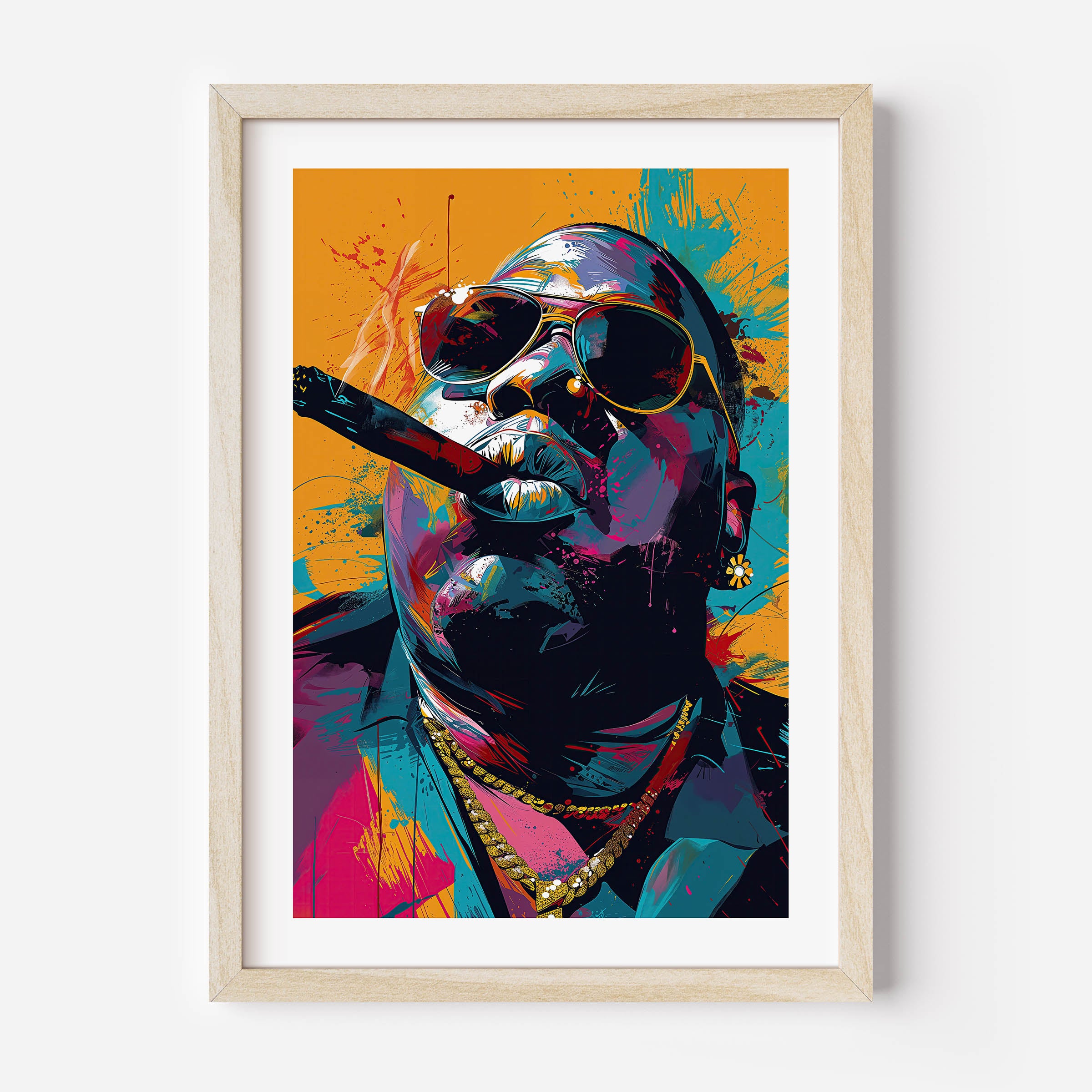 Illustration of biggie smalls, colorful, wall art, print, wall decor