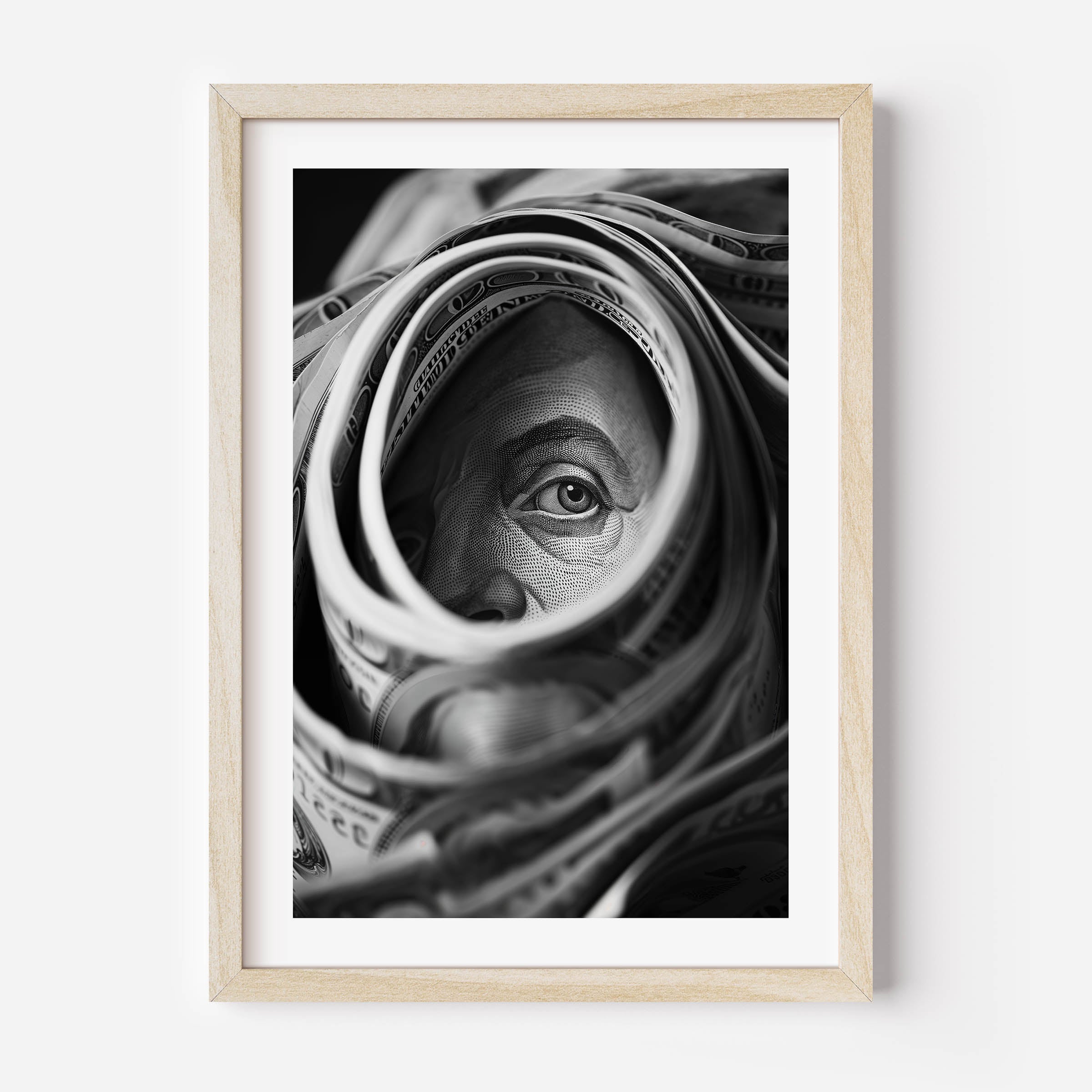 poster of a 100 dollar bill, motivational wall art, black and white print, wall decor home interior design