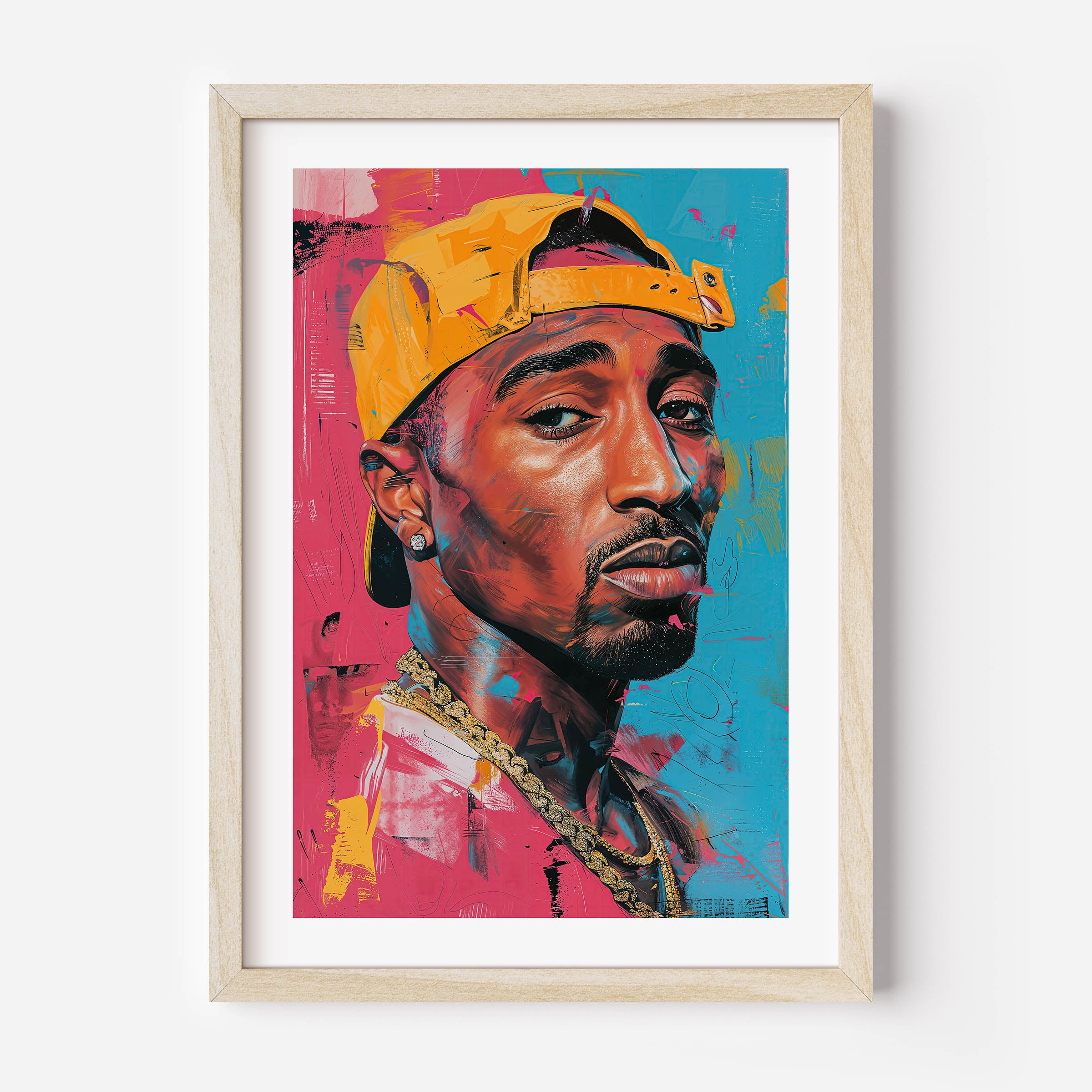 illustration of tupac shakur, colorful, wall art, poster, wall decor, fina art print