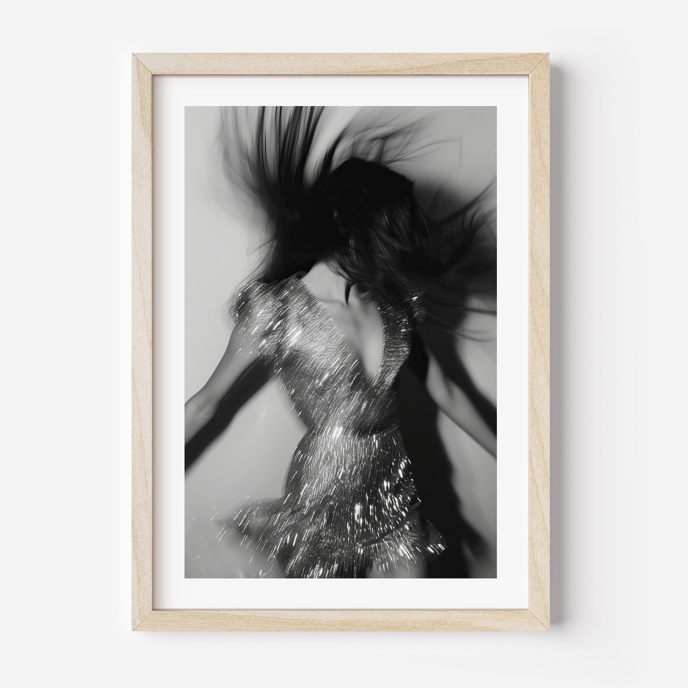 black and white poster of a girl dancing. "girls just wanna have fun" wallart, wall decor, painting, print
