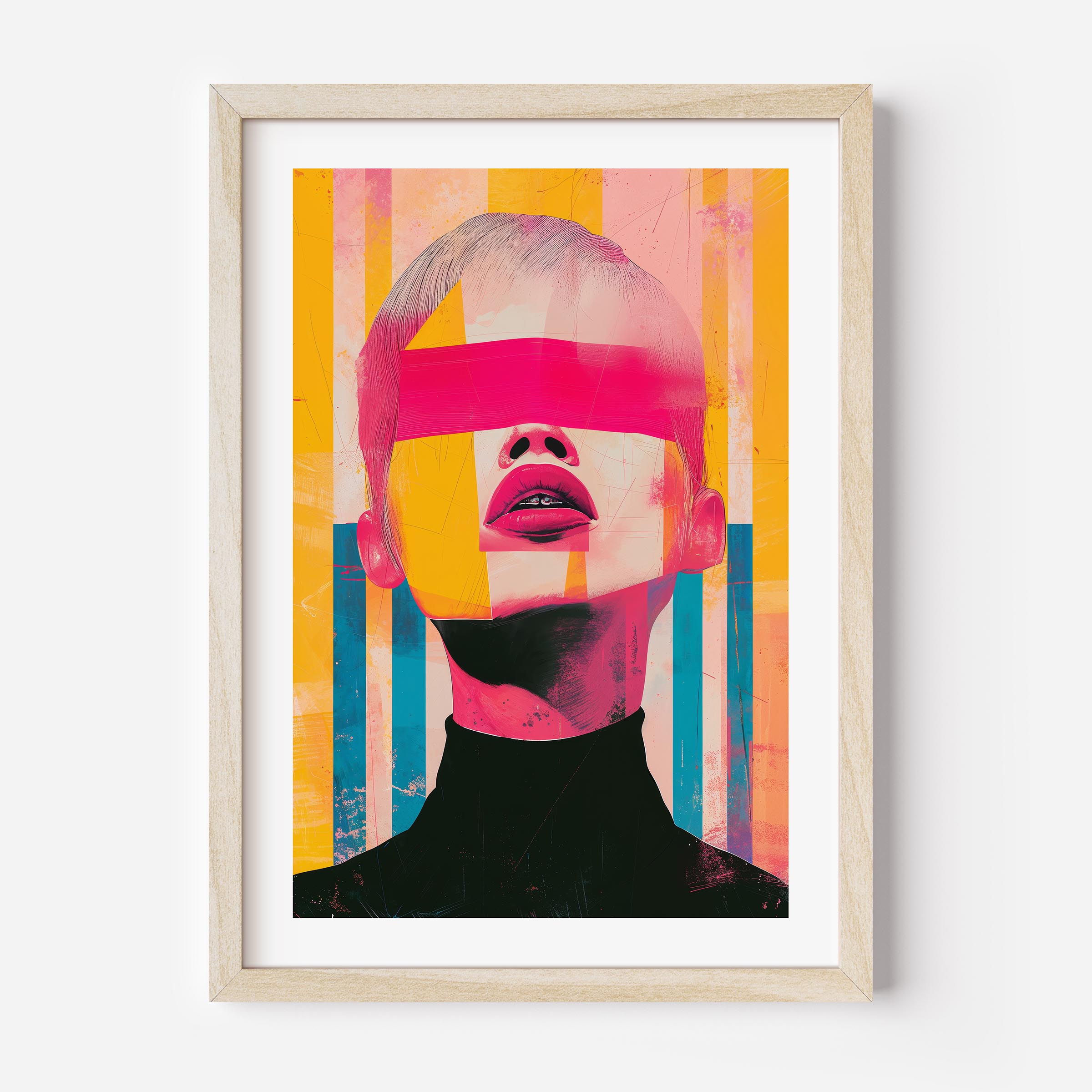 colorfull illustration of a korean woman, wall art, painting, home decor, interior design