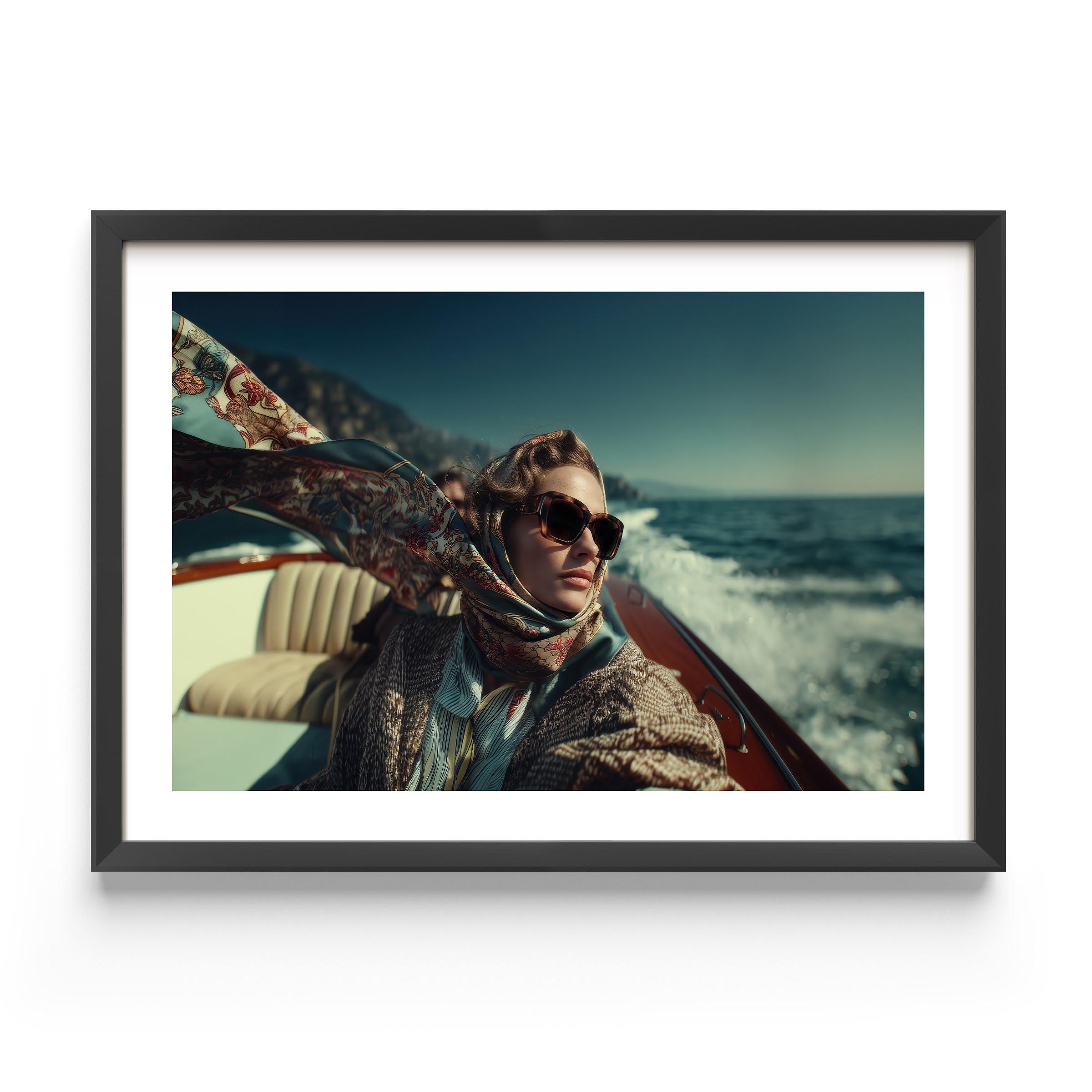 Channel timeless elegance with this vintage-inspired boat scene poster. Featuring rich colors, retro fashion, and old-money Riviera vibes — perfect for adding a touch of cinematic luxury to any modern interior.