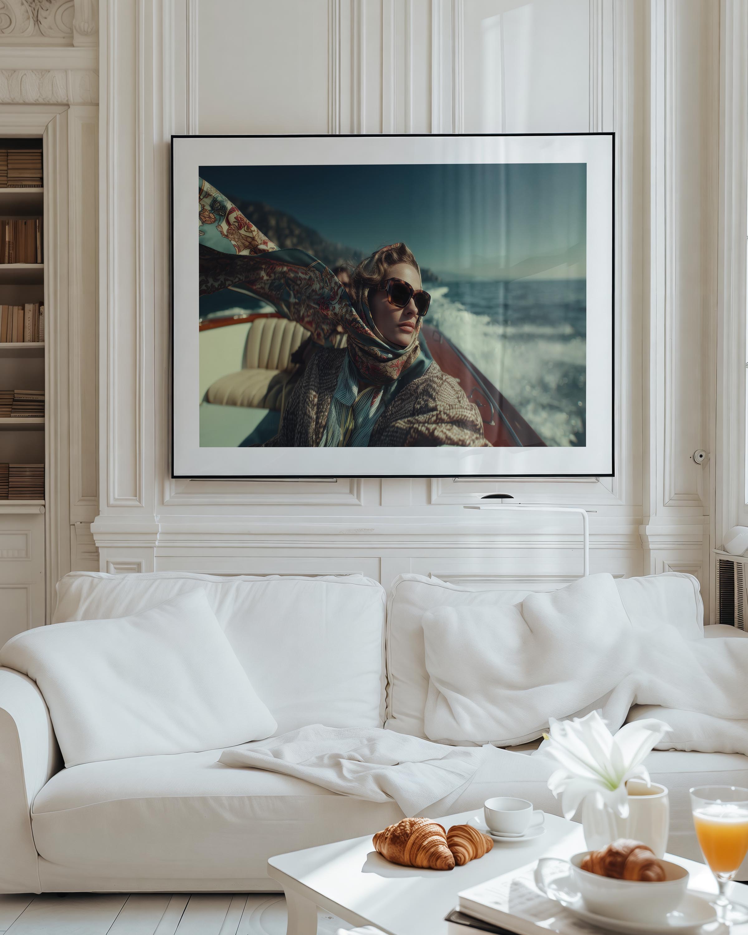 Channel timeless elegance with this vintage-inspired boat scene poster. Featuring rich colors, retro fashion, and old-money Riviera vibes — perfect for adding a touch of cinematic luxury to any modern interior.
