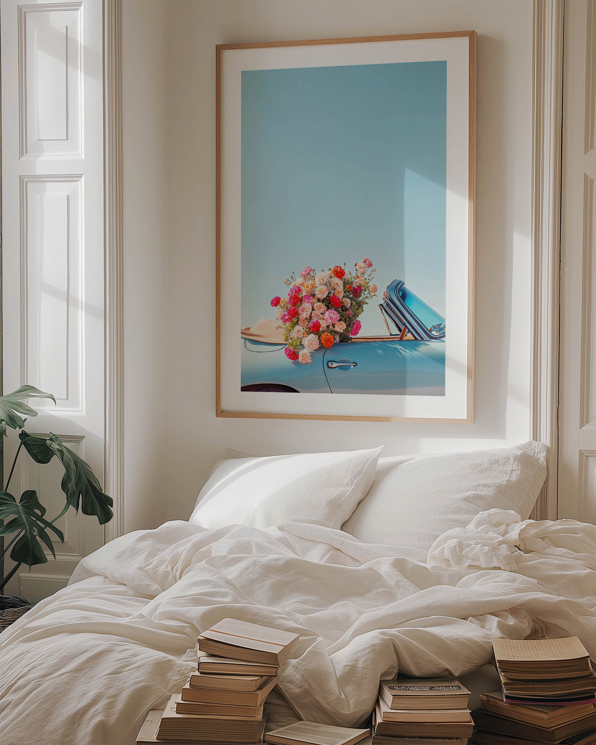 flowers inside of a classic car/ Wall art, wall decor, print, miley cyrus, home decor