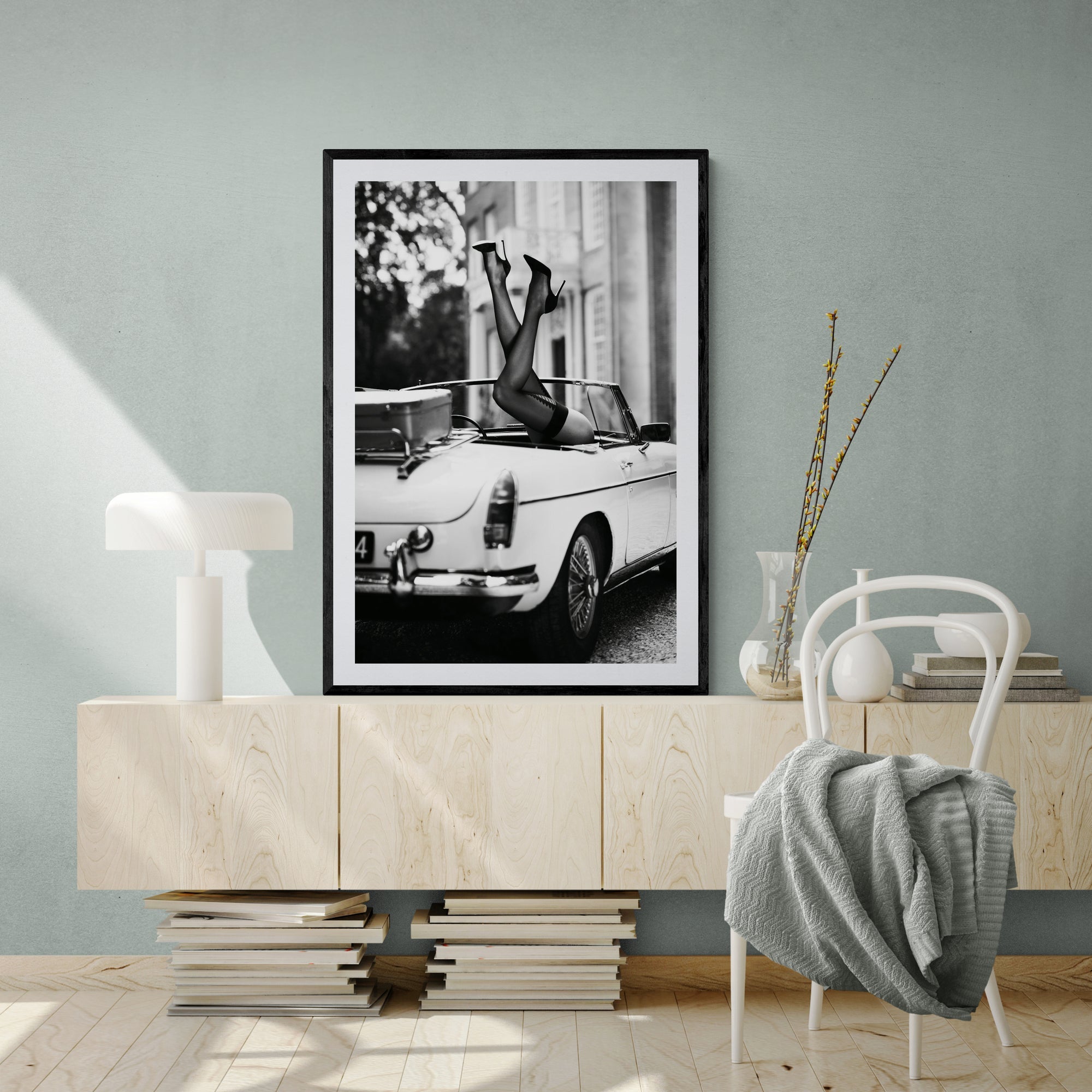 Modell im Oldtimer-Poster