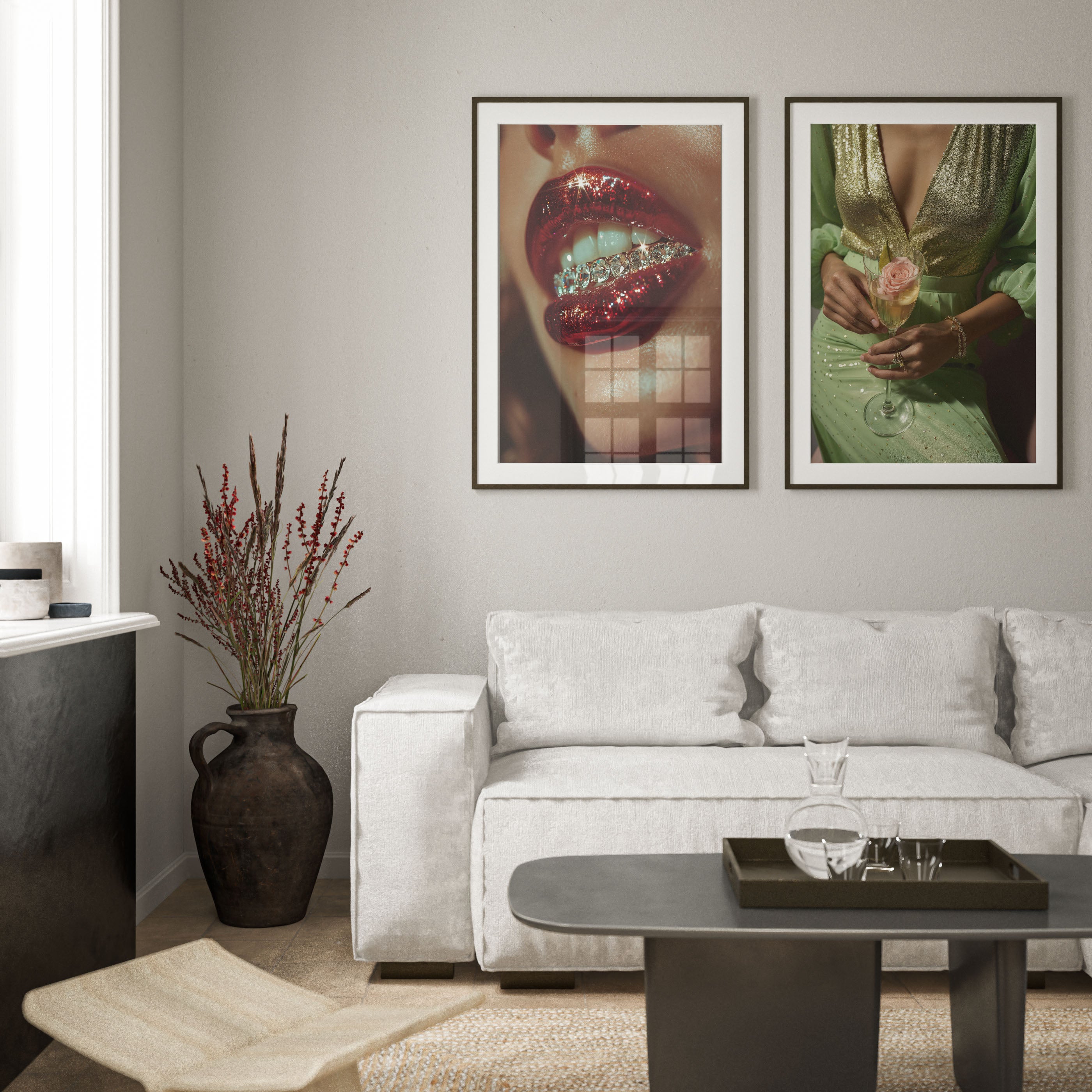 poster of a woman with diamond teeht, wall art, home decor, fine art prints