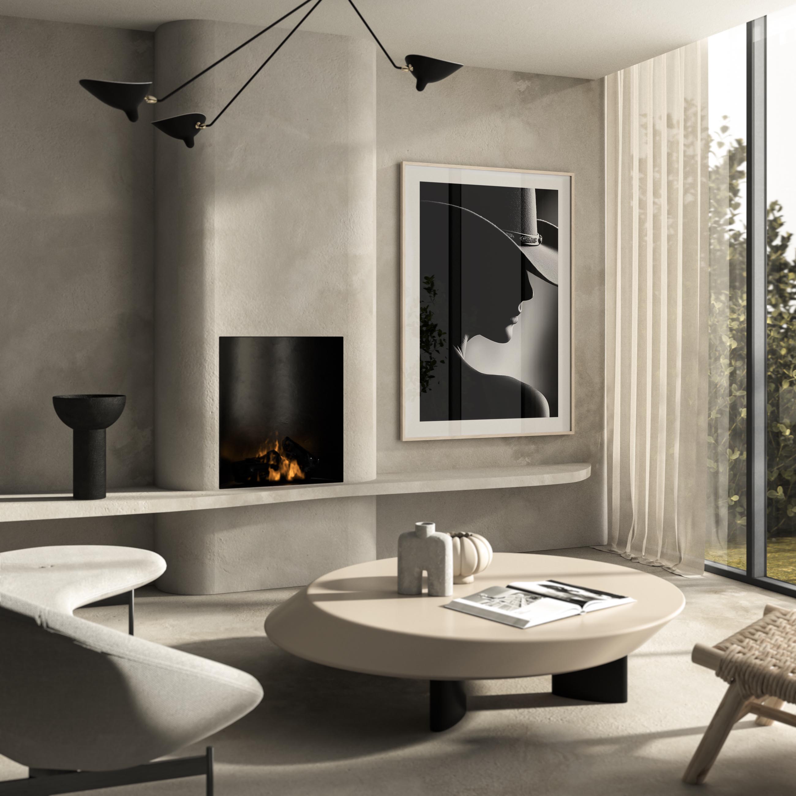 Discover Noir Reverie, a luxurious black-and-white silhouette portrait blending western charm with timeless elegance.