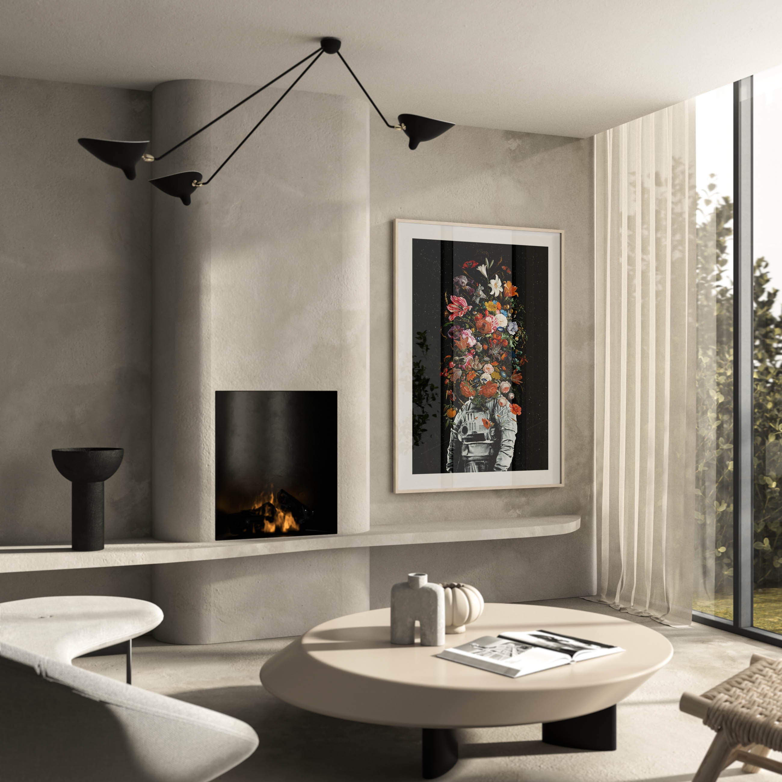 poster of an astronaut with flowers on hes head