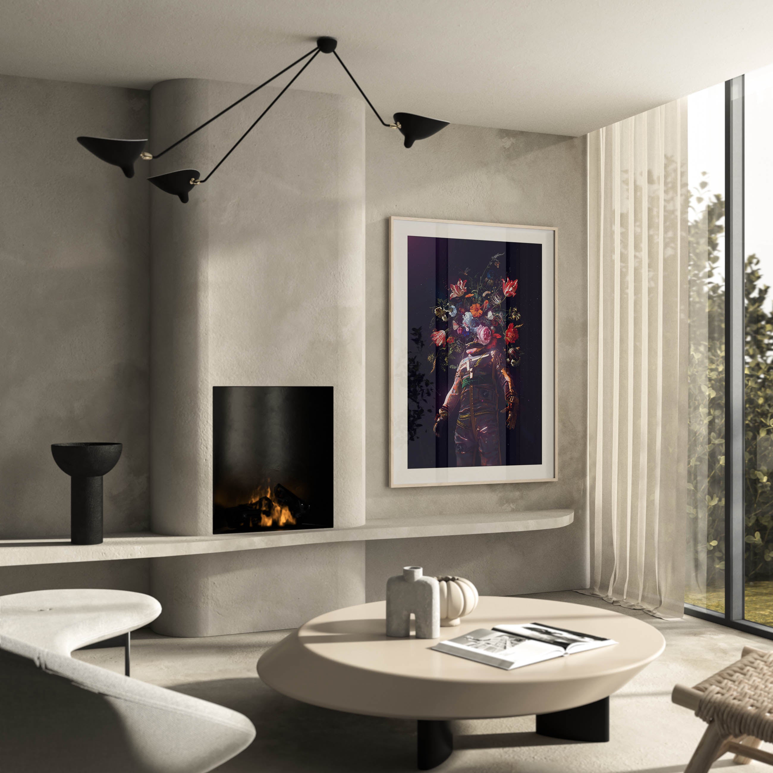 poster of an astronaut with flowers