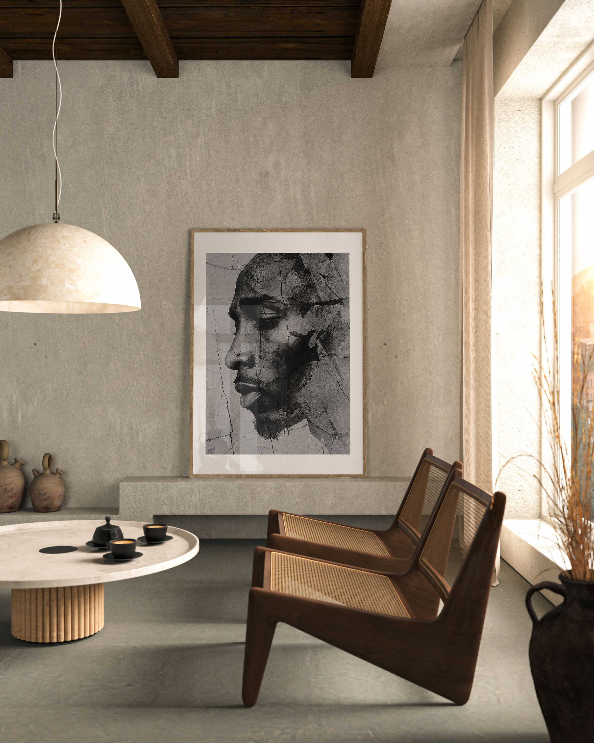 poster of the rap legend Tupac Shakur in black and white, wall art, home decor, interior design