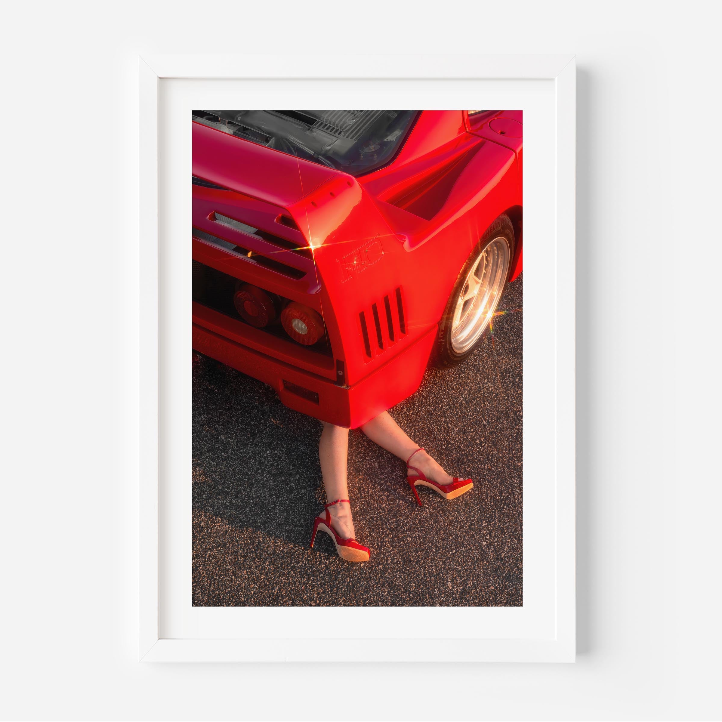 Ferrari F40 with red heels – bold fine art wall print by Deston Isas for modern interiors.