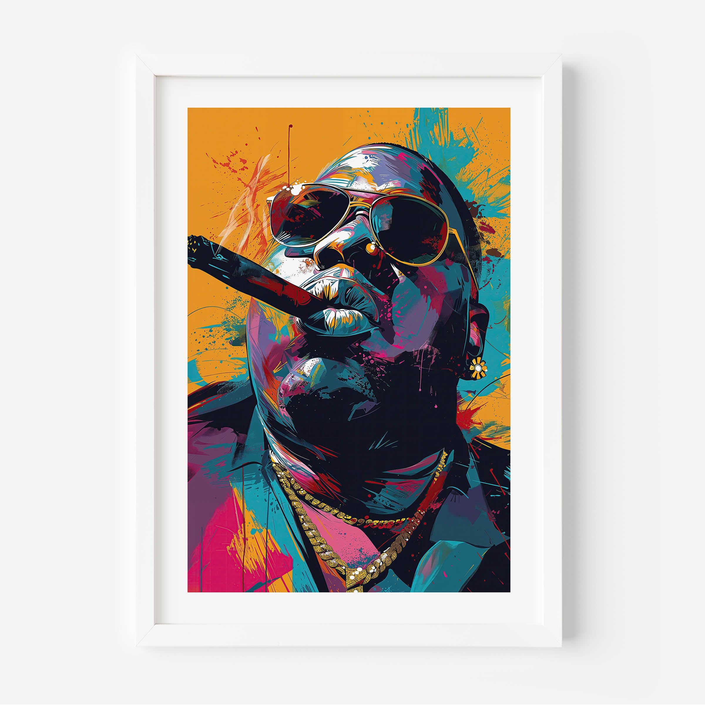 Illustration of biggie smalls, colorful, wall art, print, wall decor