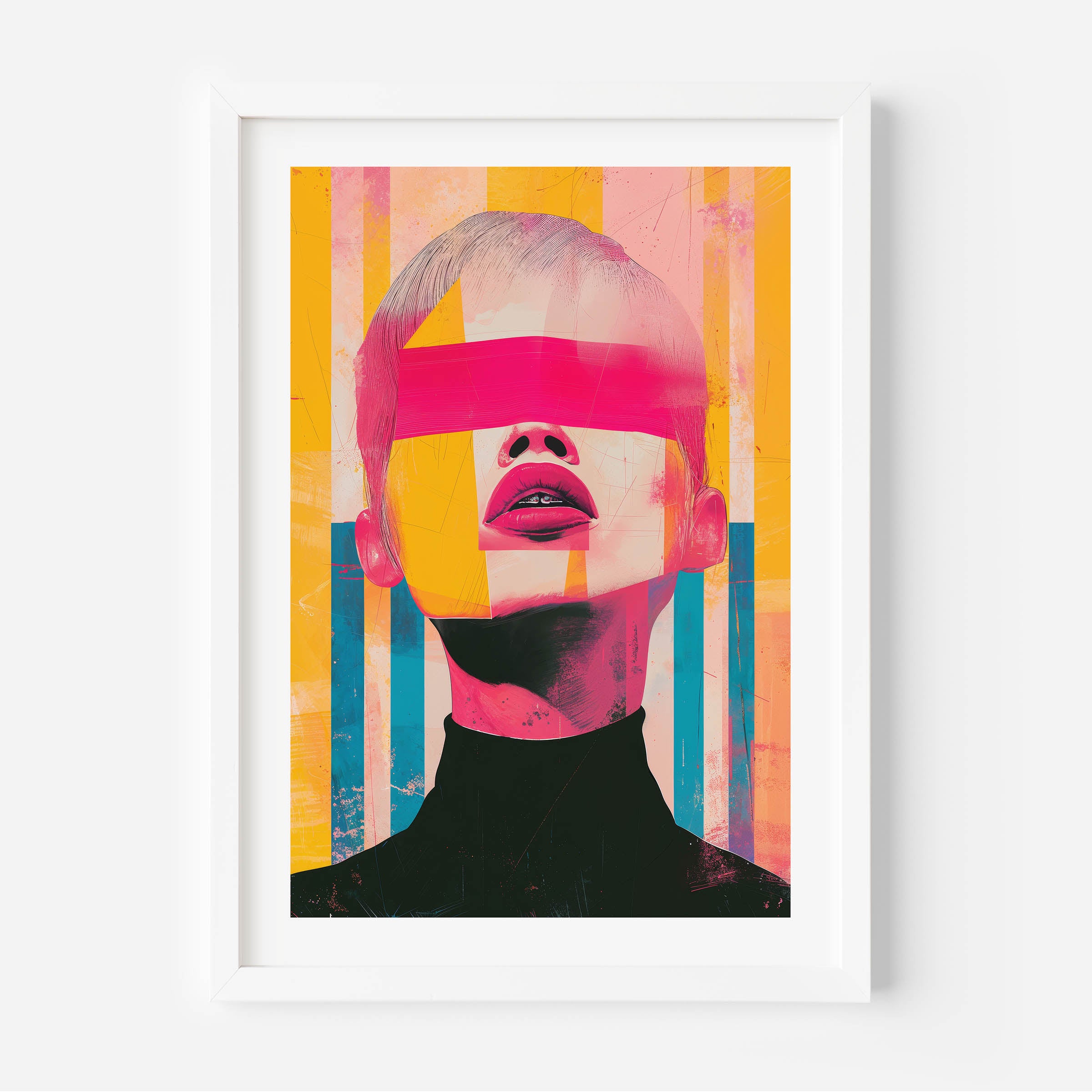 colorfull illustration of a korean woman, wall art, painting, home decor, interior design