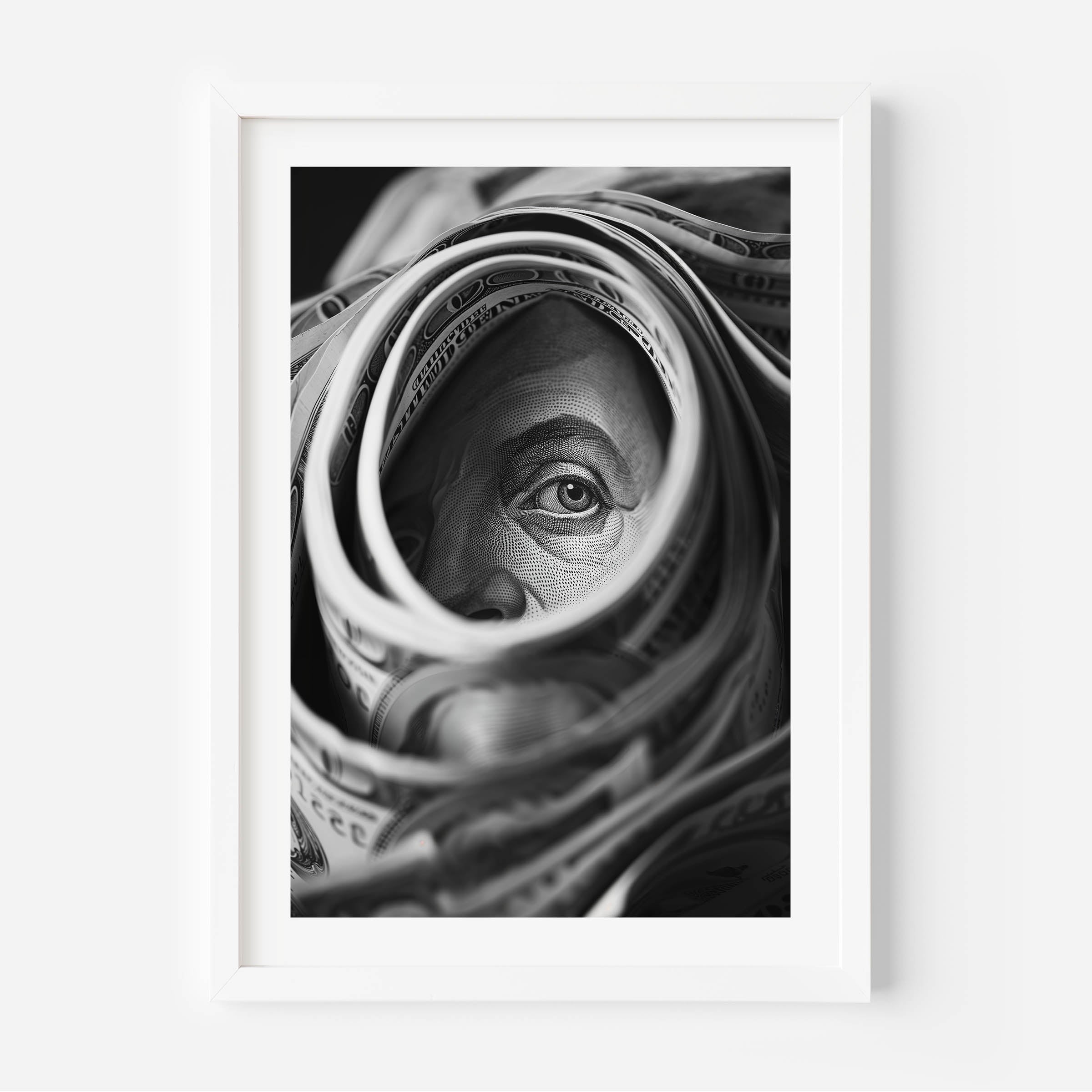 poster of a 100 dollar bill, motivational wall art, black and white print, wall decor home interior design