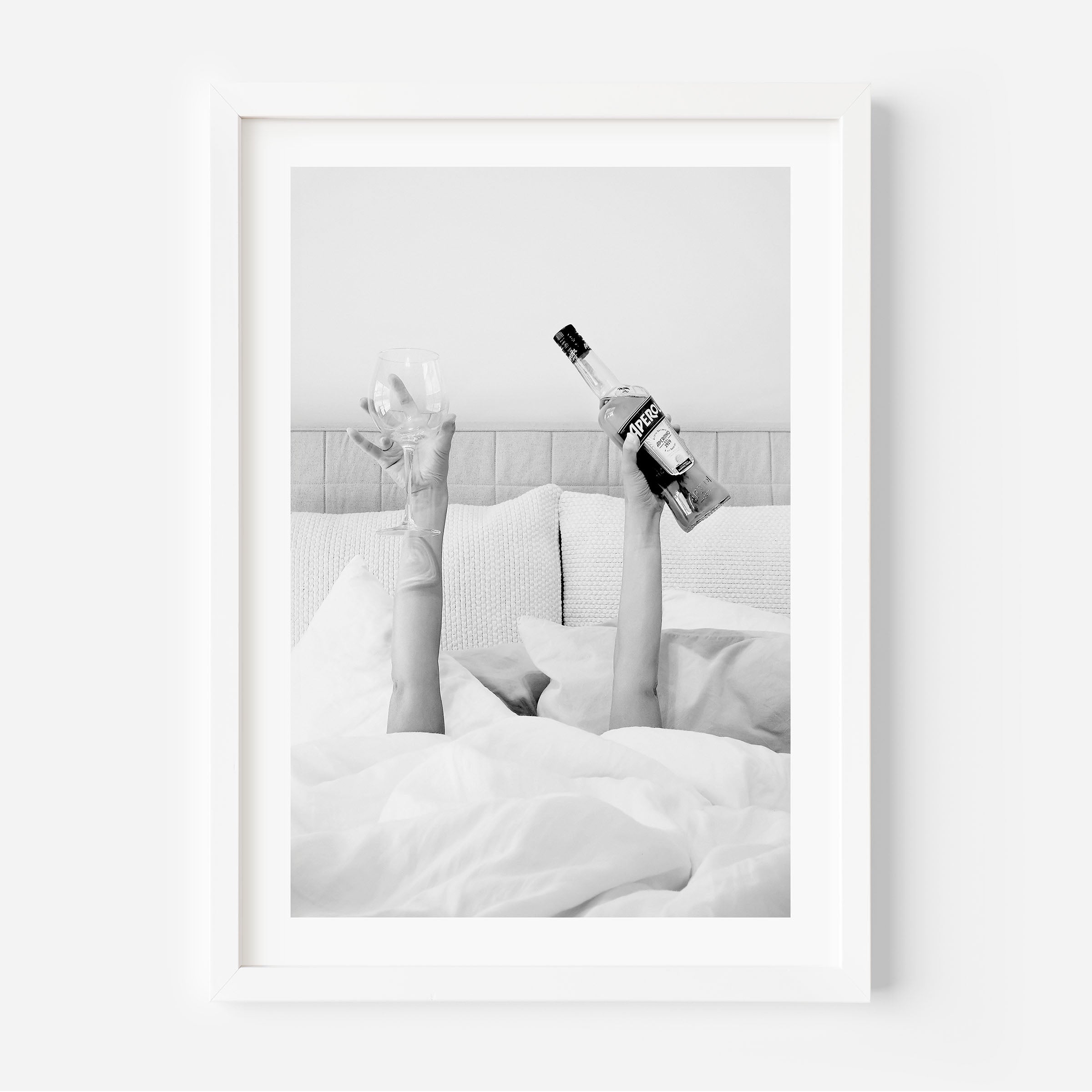 black and whte poster, woman drinking aperol spritz, wall decor, print, home decor