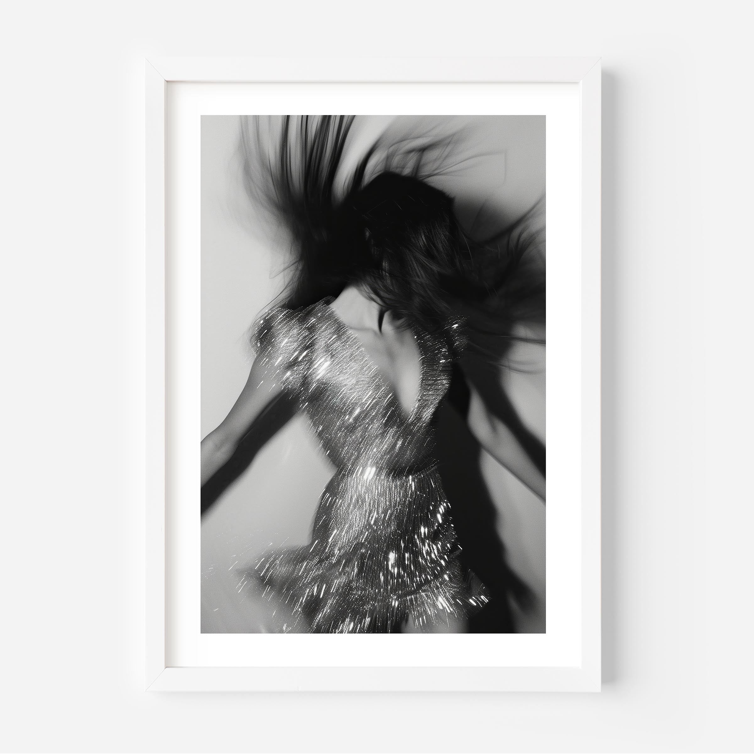 black and white poster of a girl dancing. "girls just wanna have fun" wallart, wall decor, painting, print
