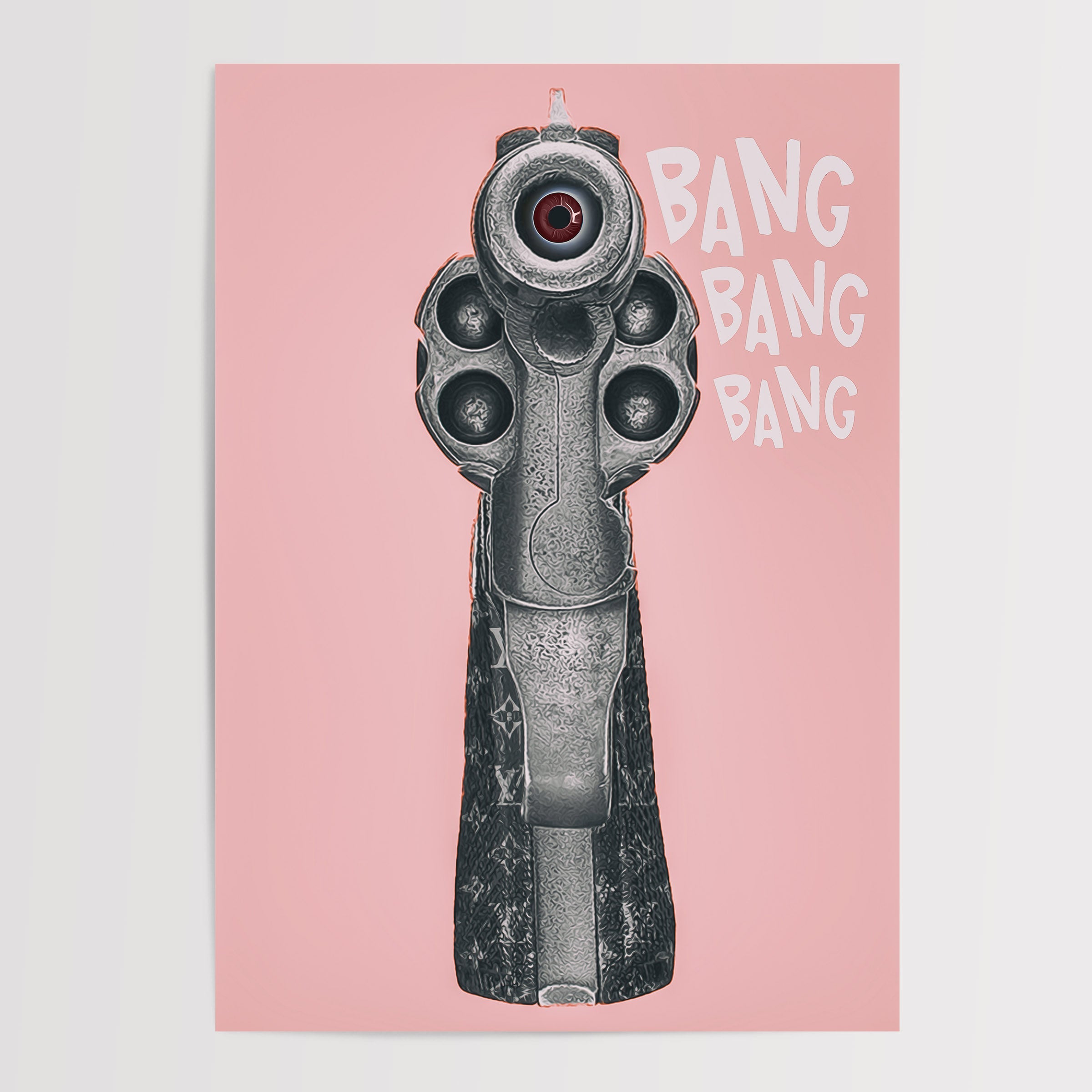 Luis Vuitton handgun illustration with pink background
