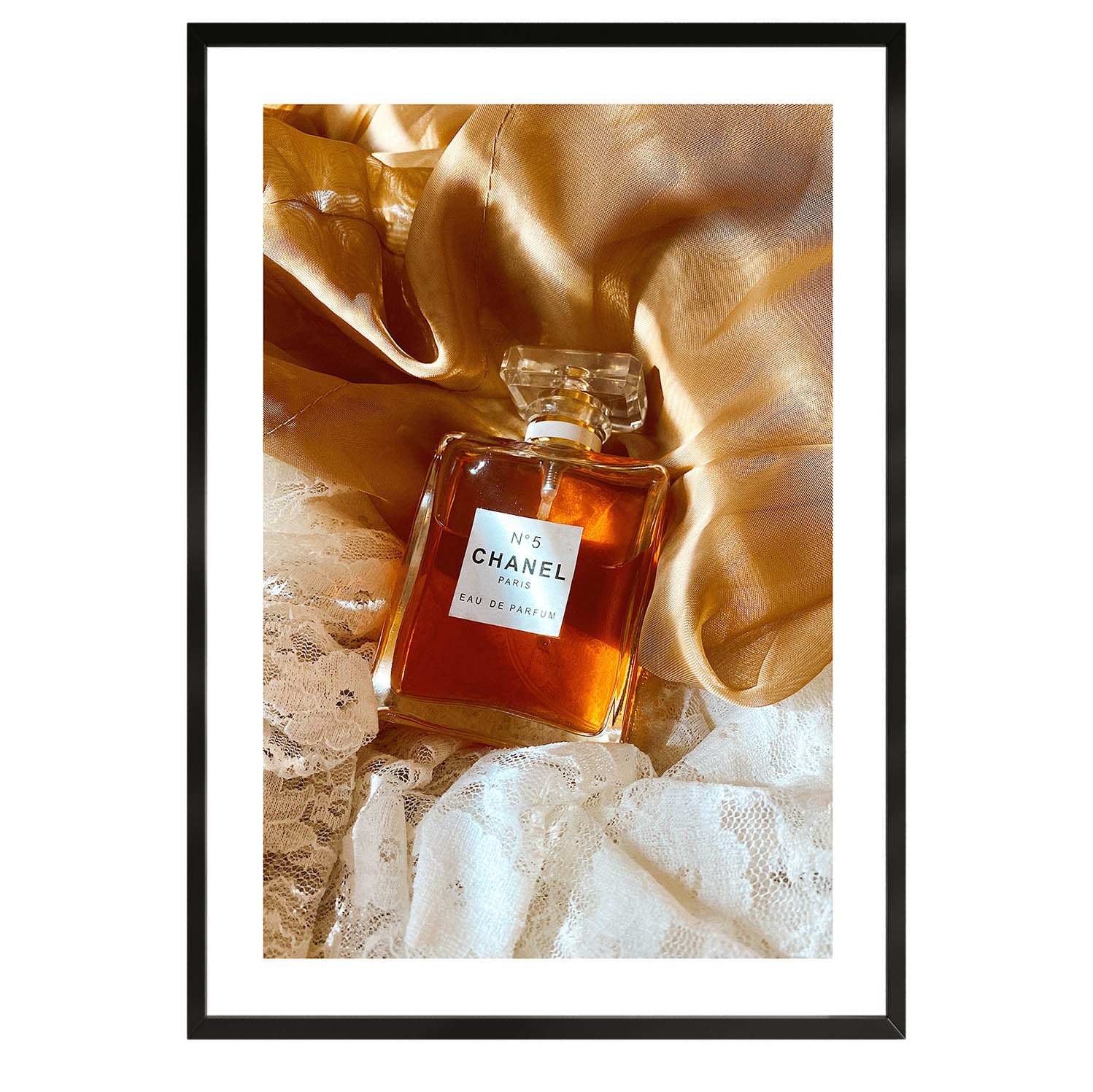 still life poster of a N°5 coco chanel perfume bottle