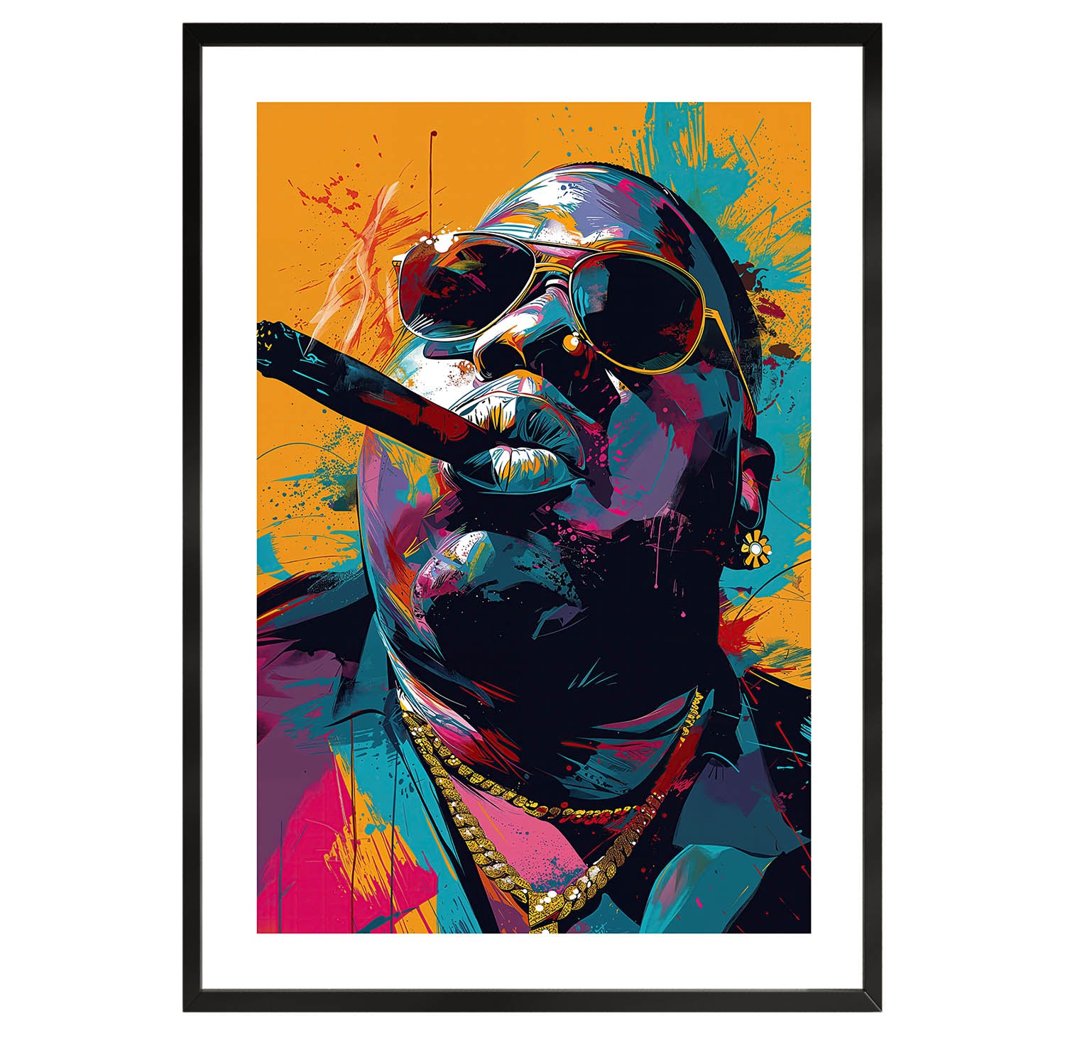 Illustration of biggie smalls, colorful, wall art, print, wall decor