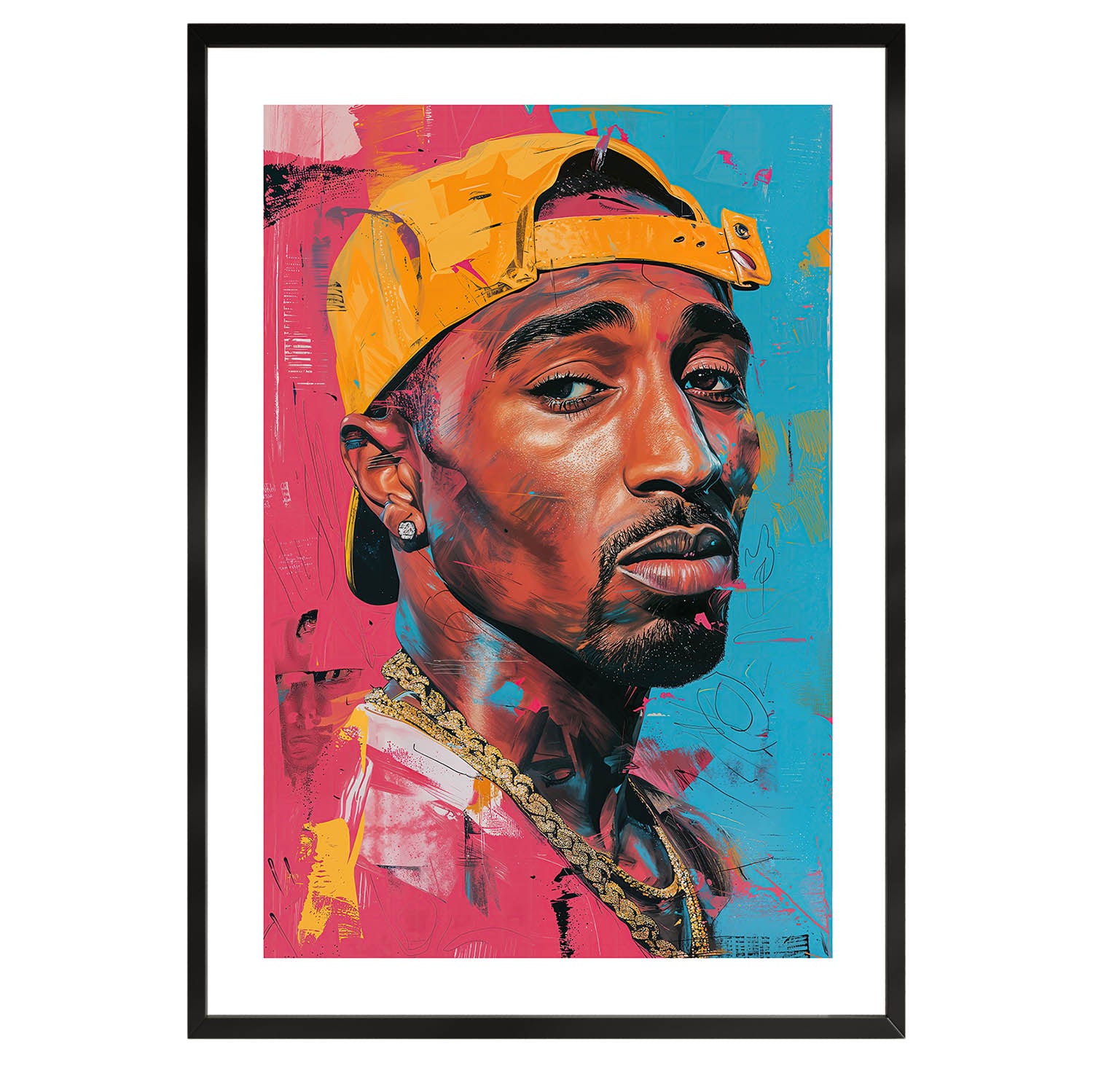 illustration of tupac shakur, colorful, wall art, poster, wall decor, fina art print