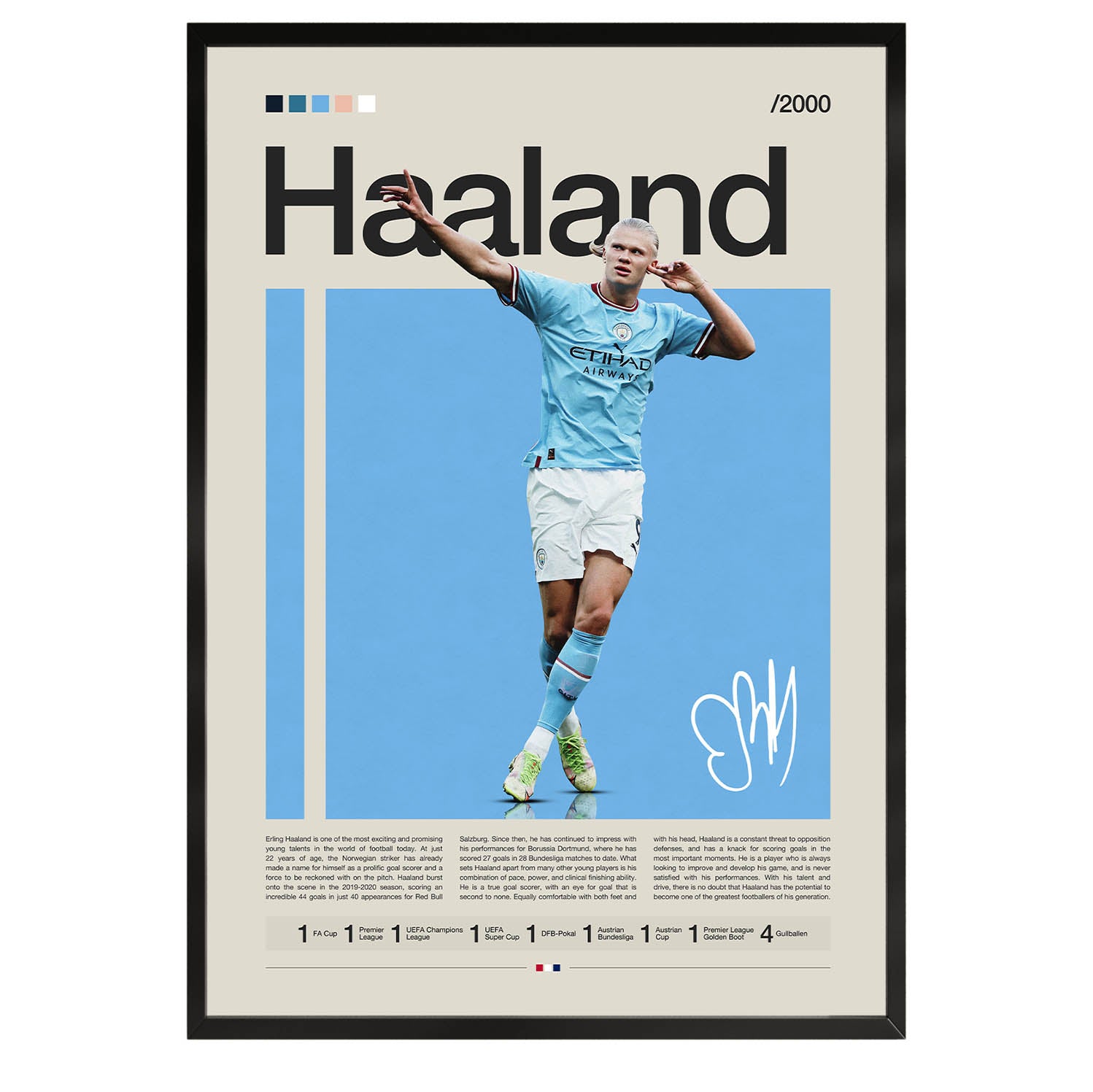 erling haaland football wall art poster, print, home decor, photograph, painting