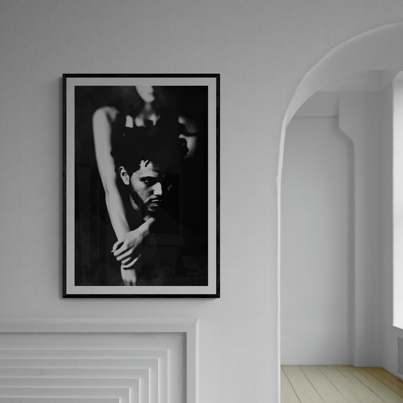 black and white poster of the famous singer, The Weeknd