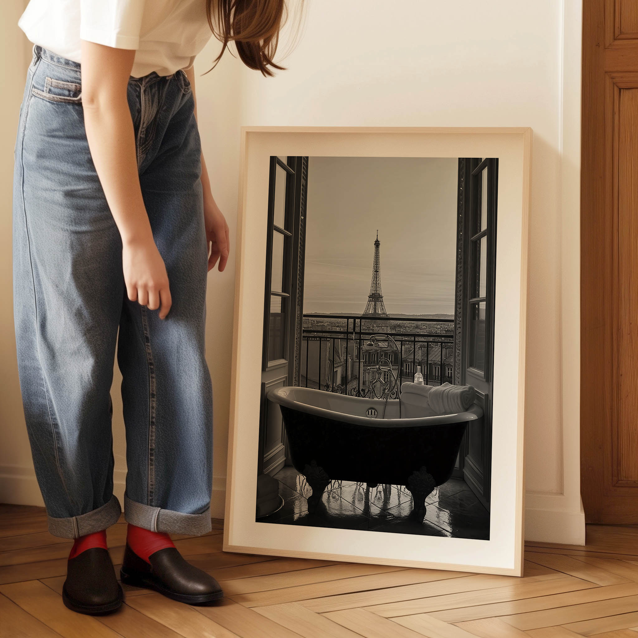 black and white art print of the eiffel tower in paris, framed wall art, home decor, prints, postermansion