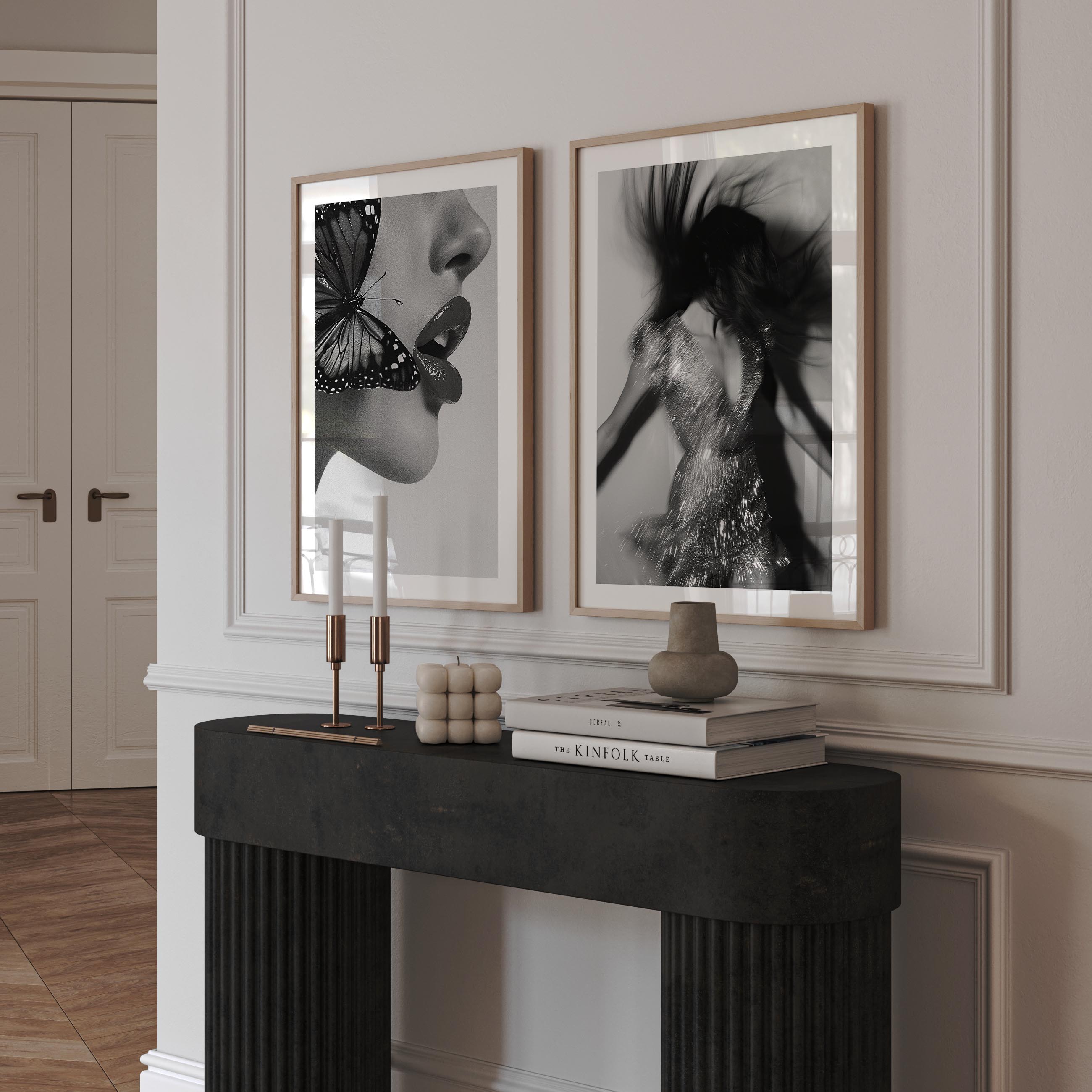 black and white poster of a girl dancing. "girls just wanna have fun" wallart, wall decor, painting, print