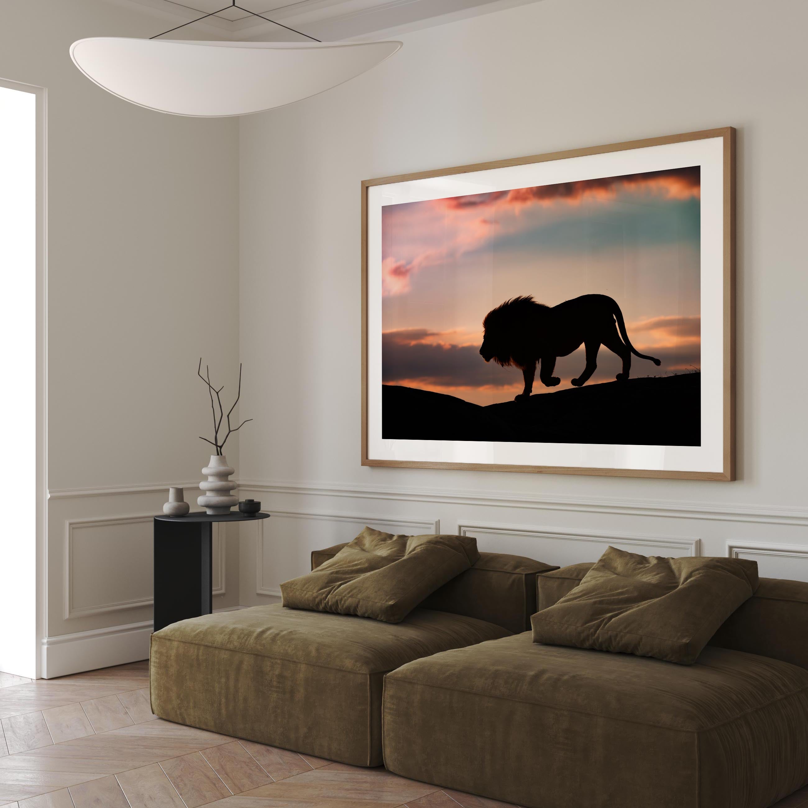 poster of a lion and sunset in africa/ wall decor/wall art