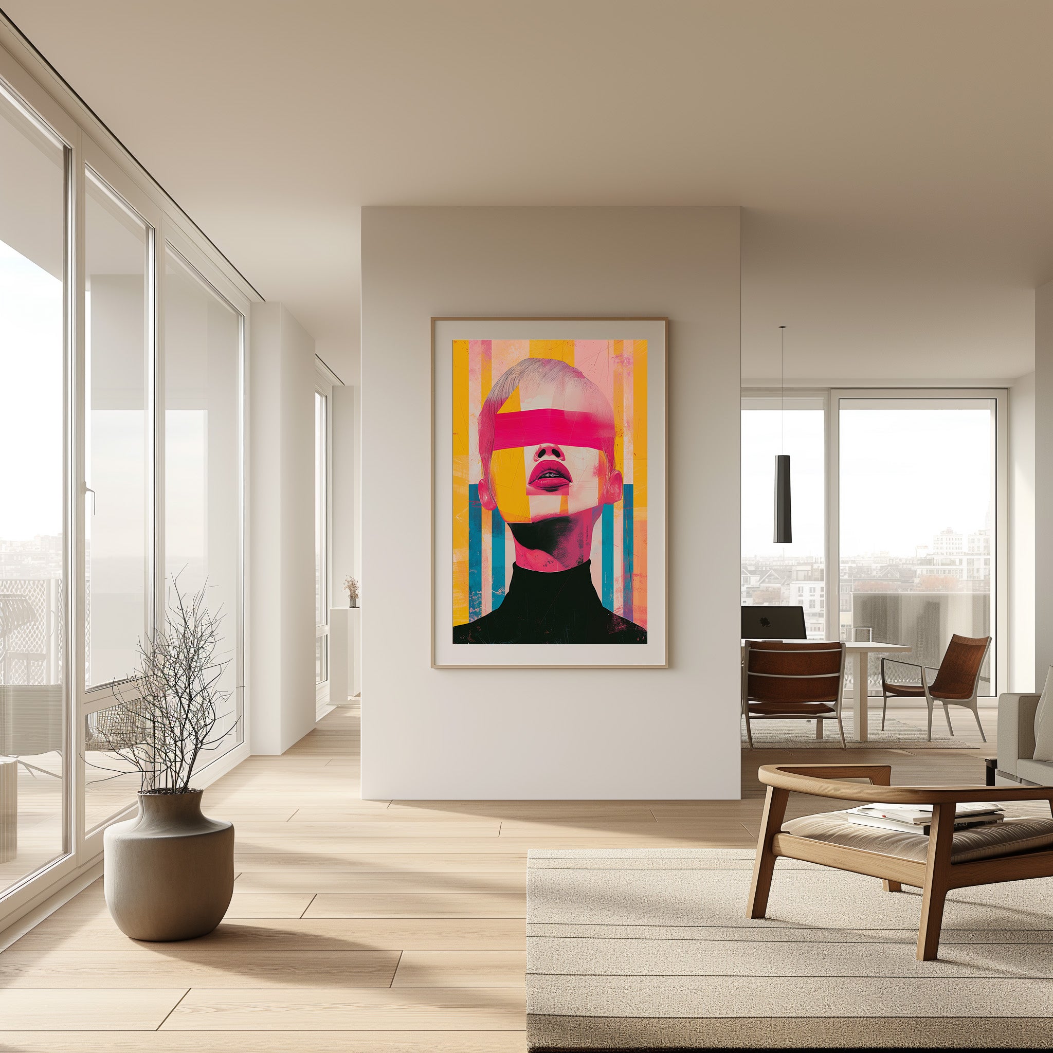 colorfull illustration of a korean woman, wall art, painting, home decor, interior design