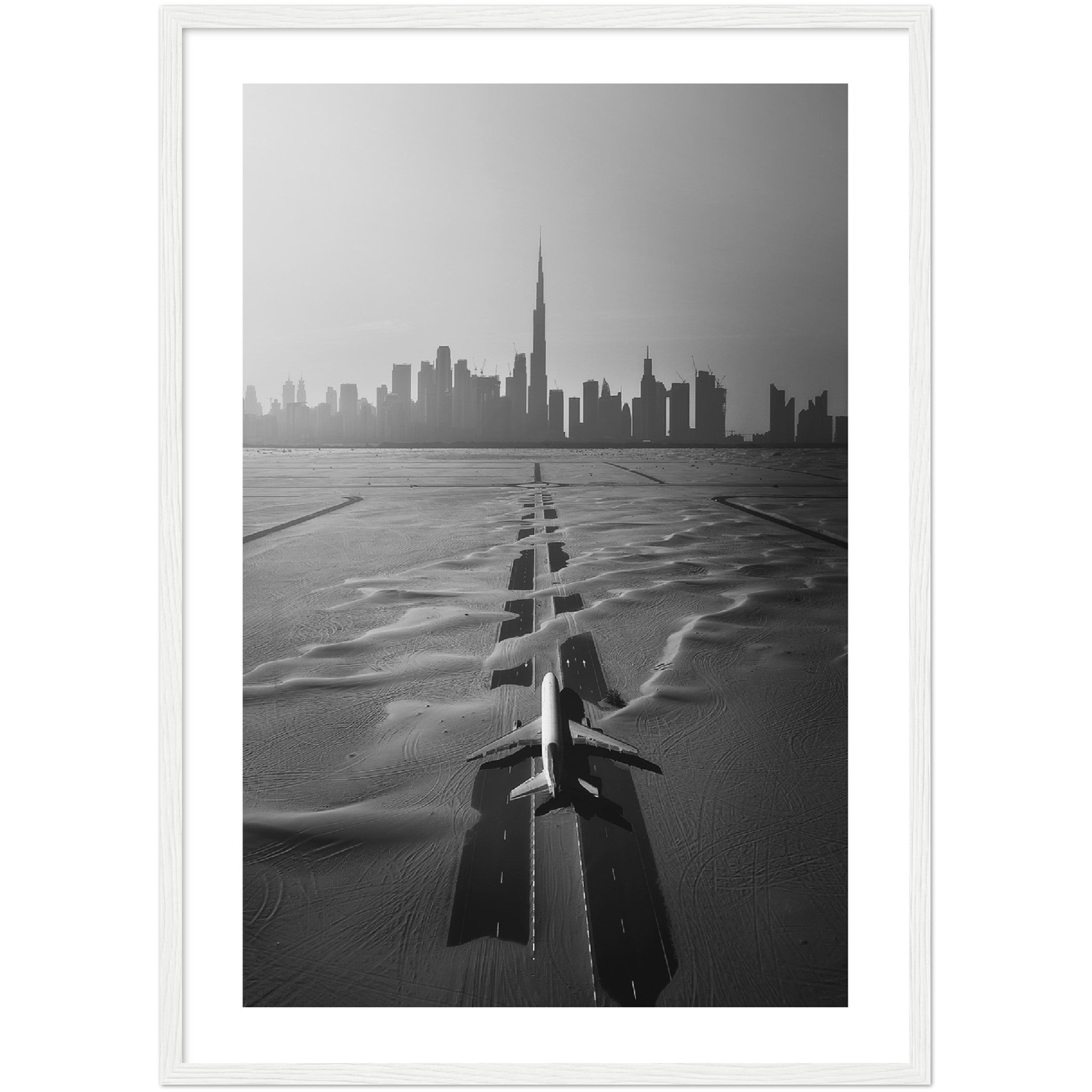 black and white poster of the Dubai skyline