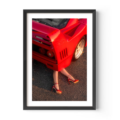 Ferrari F40 with red heels – bold fine art wall print by Deston Isas for modern interiors.