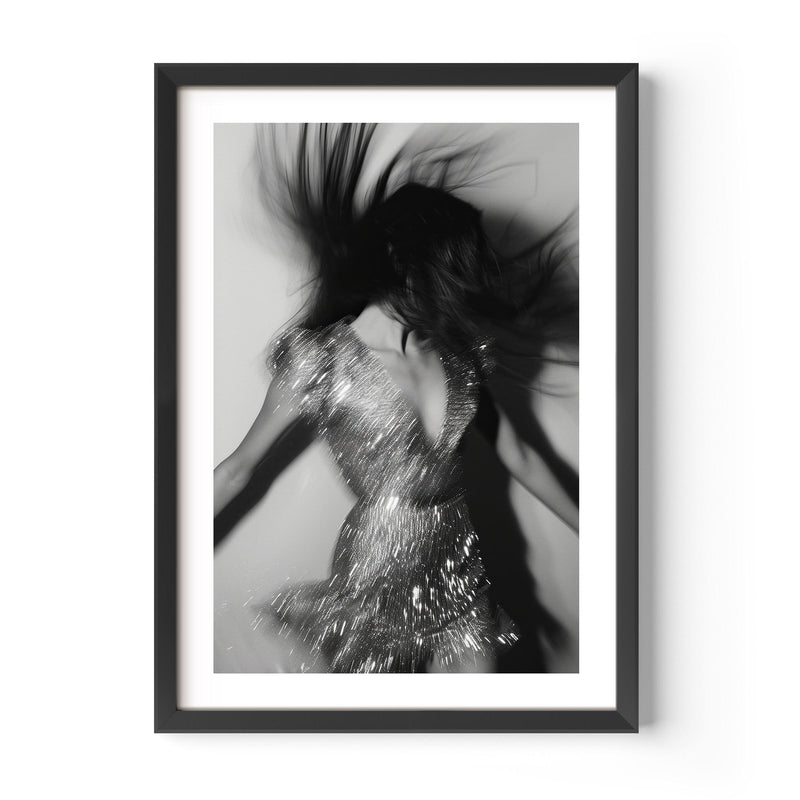 black and white poster of a girl dancing. "girls just wanna have fun" wallart, wall decor, painting, print