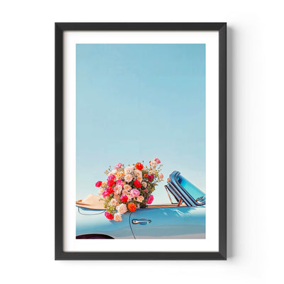 flowers inside of a classic car/ Wall art, wall decor, print, miley cyrus, home decor