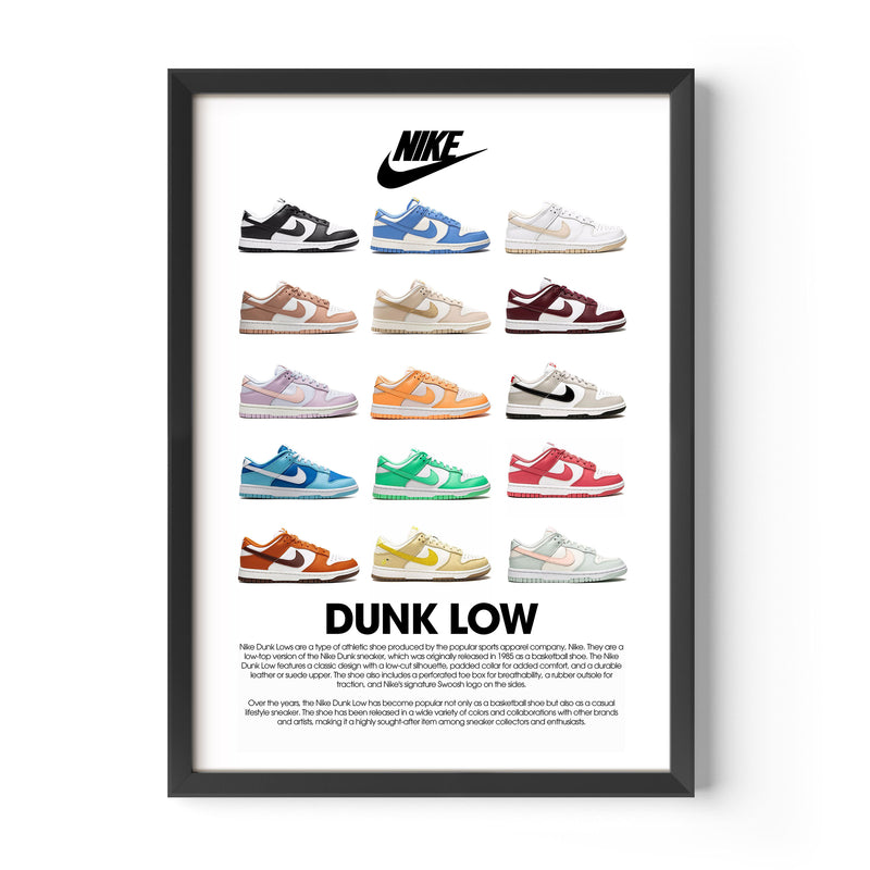 sneaker collection poster, home decor, nike, dunk low