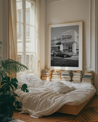 Black and white Porsche parked at In-N-Out – fine art wall print by Deston Isas.