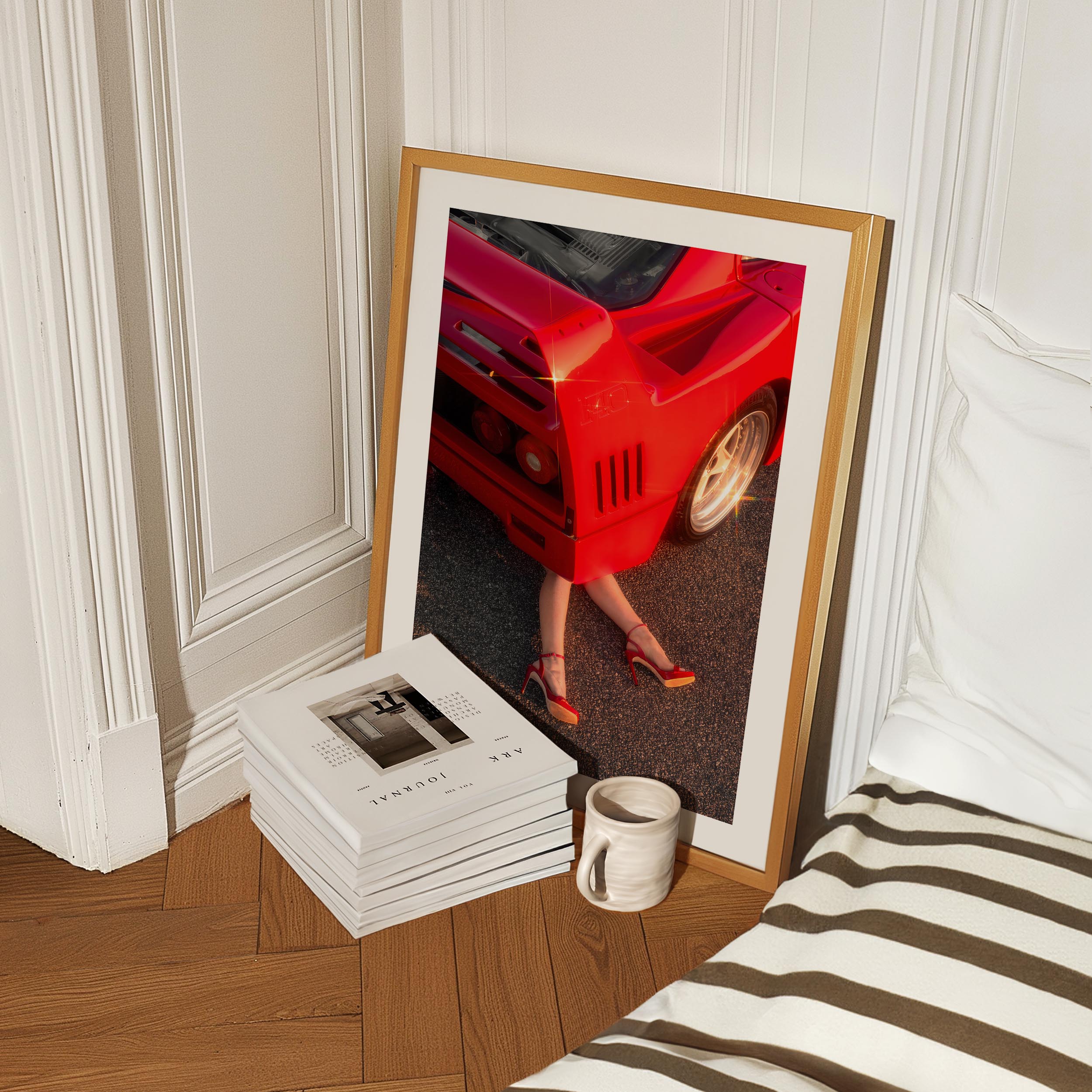Ferrari F40 with red heels – bold fine art wall print by Deston Isas for modern interiors.
