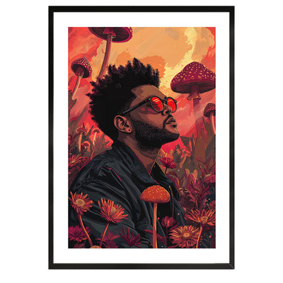illustration poster of the singer the weeknd, colourful wall art, trippy, wall decor, print