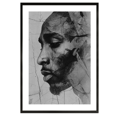poster of the rap legend Tupac Shakur in black and white, wall art, home decor, interior design