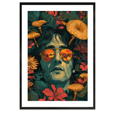 Illustration of john lennon, floral, trippy, wall art, poster, wall decor, print