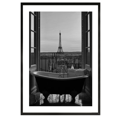 black and white art print of the eiffel tower in paris, framed wall art, home decor, prints, postermansion