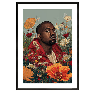 Floral illustration of Kanye West, poster, wall art, wall decor