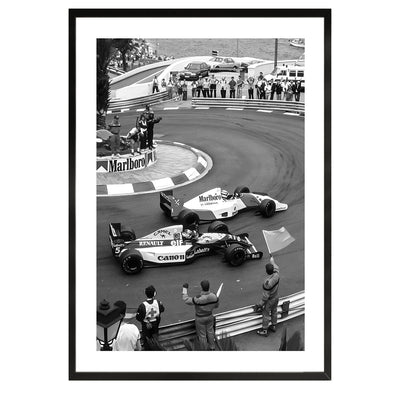 monaco grand prix formula 1 racing poster in black and white