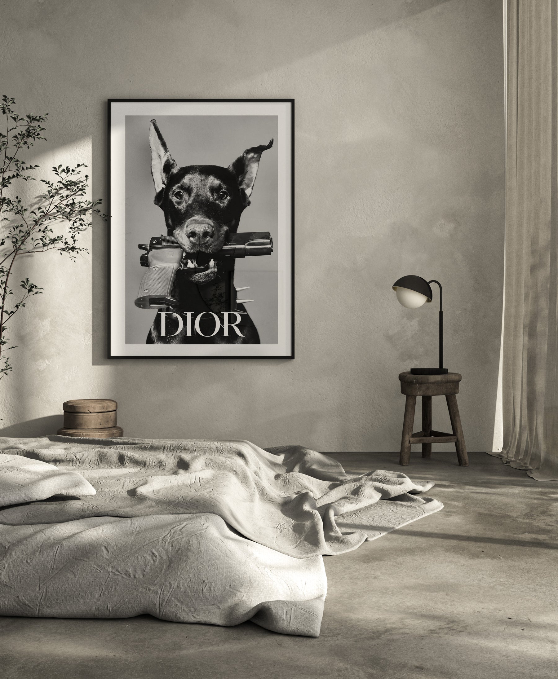 Yooyu Immagine Moderna Di Arte Della Parete Black Doberman Dog Canvas Cuadros Gun Luxury Fashion Poster Stampe Su Tela Pittura Room Decor 70x90cm - Foto 3