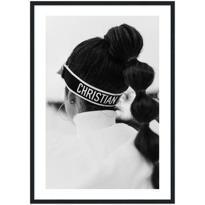 "Black and White Fashion Poster of Woman in Dior Ski Goggles"